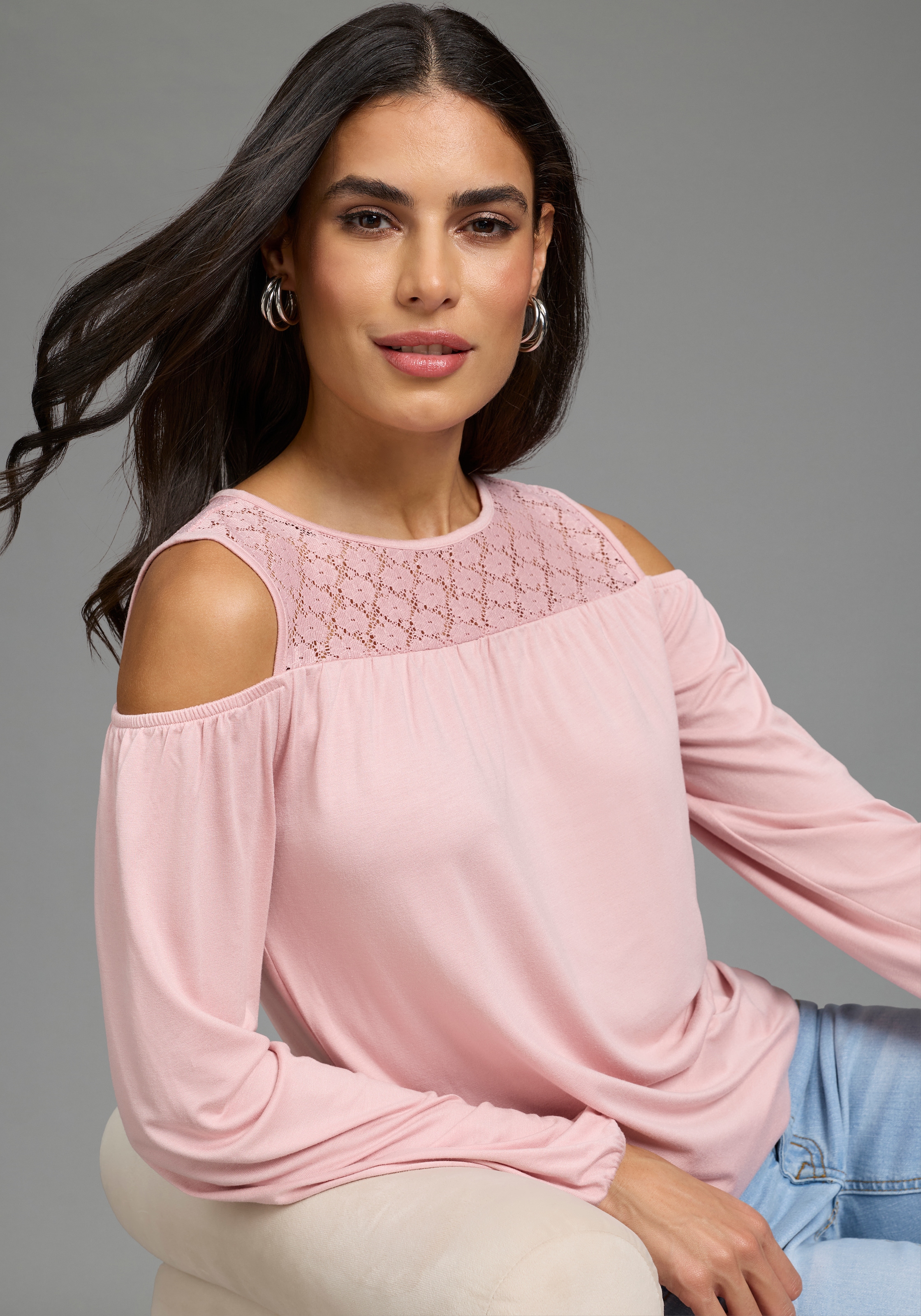 Image of Laura Scott Langarmshirt aus Viskosemischung, figurumspielende Passform, elastisches Material
