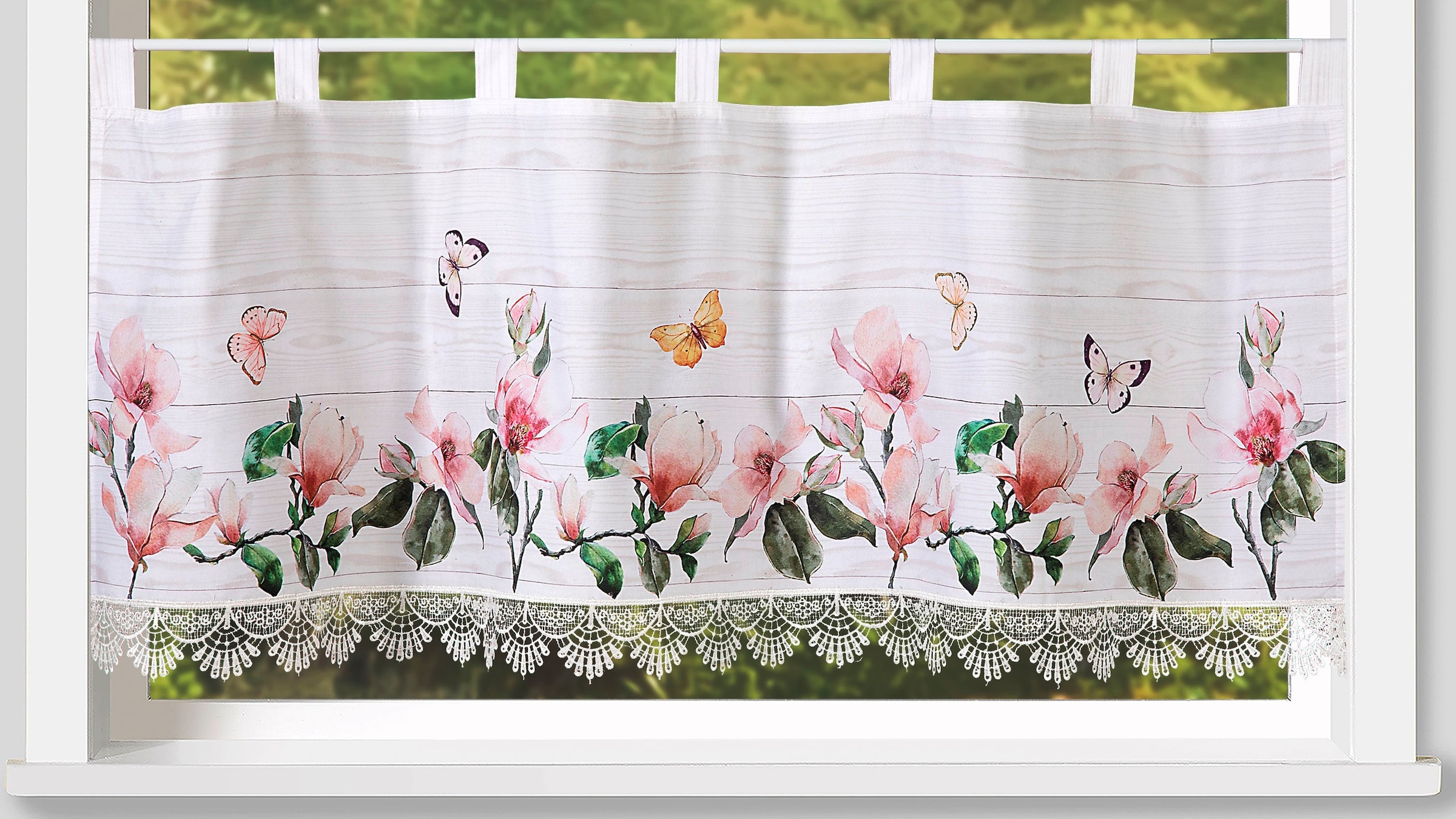Weckbrodt Scheibengardine »Thalia«, (1 St.), Bistro, Microsatin, Makramee-Borte, HxB 45x120cm, Gardine, Store