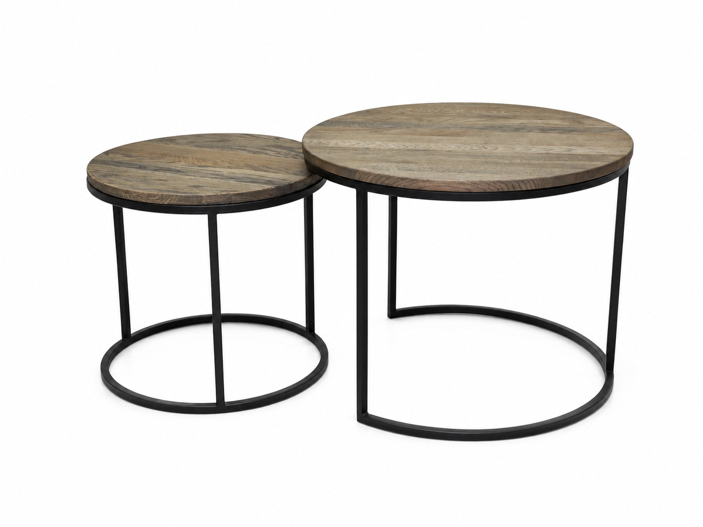 GOODproduct Couchtisch »Kiruna, Wohnzimmertisch, Sofatisch, Beistelltisch, Kaffeetisch, rund« Packung,  Wildeiche geölt Natur/Smoke, rund (Ø 60 cm), Metallgestell