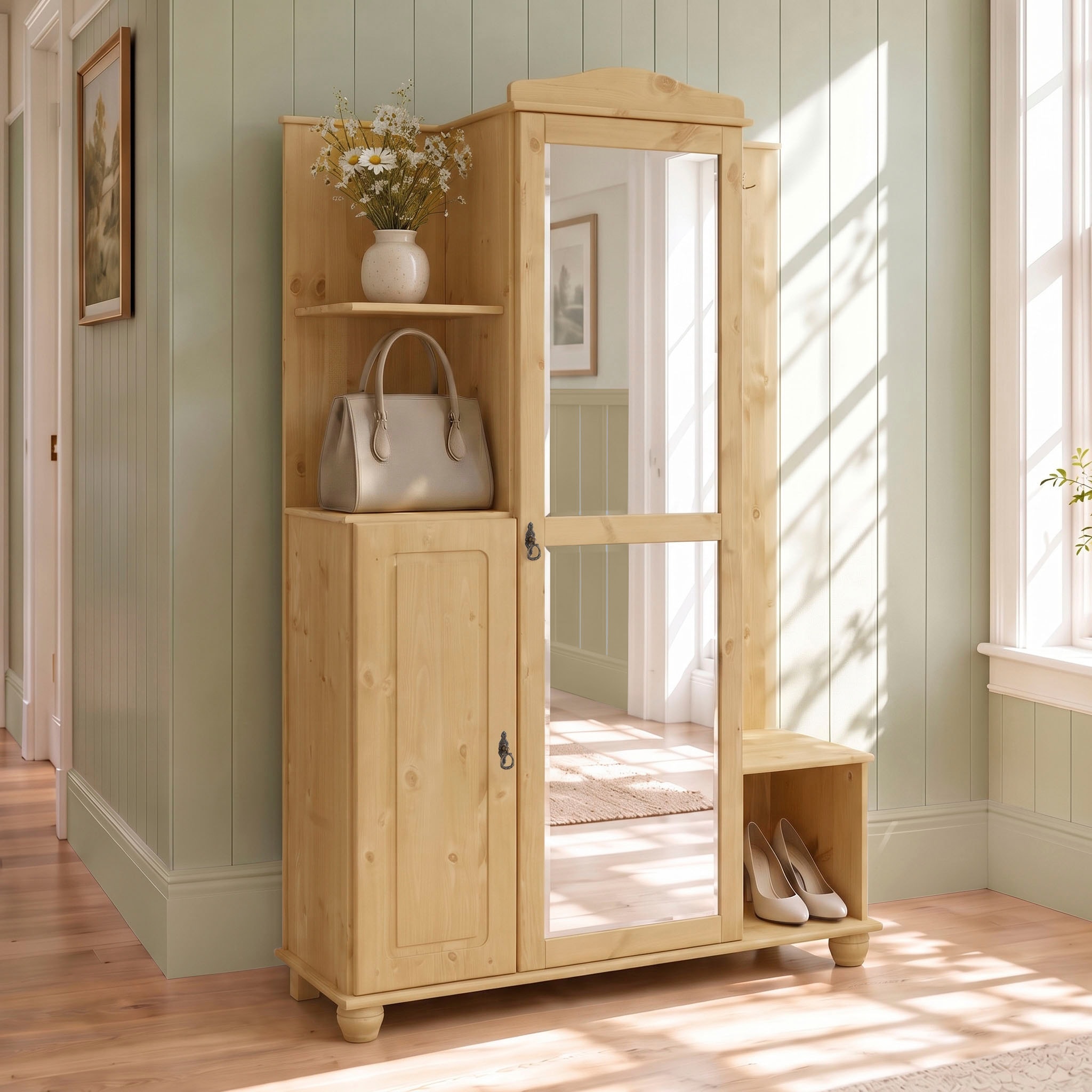 GOODproduct Kompaktgarderobe »Finca« aus massivem Kiefernholz, mit vielen Stauraummöglichkeiten