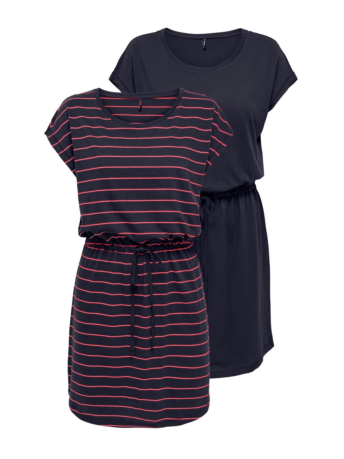 Image of ONLY Shirtkleid "ONLMAY LIFE S/S DRESS 2 PACK CS JRS" 2er-Pack, Baumwolle, regular fit, Rundhals