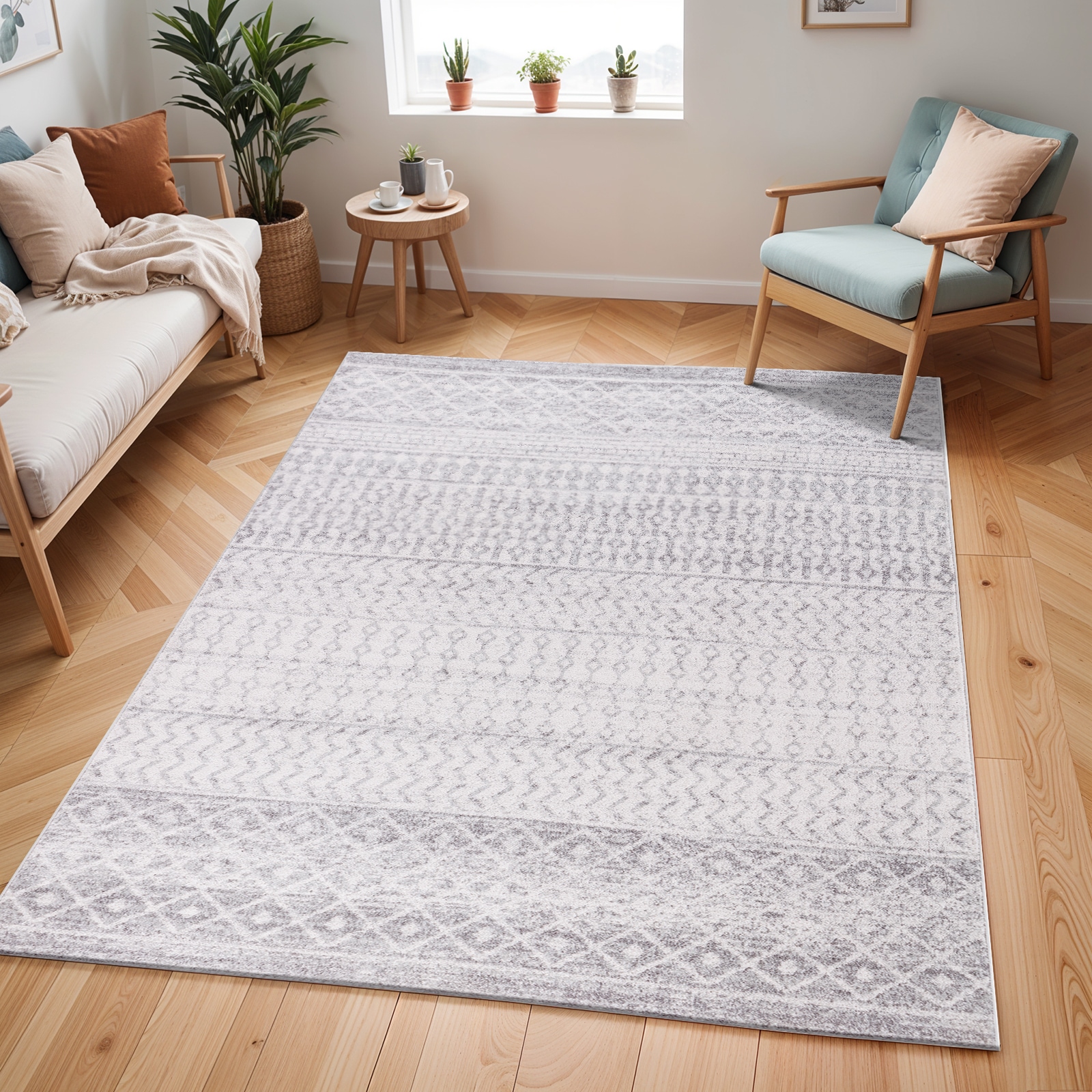 Livabliss Teppich »NICE«, rechteckig, 8 mm Höhe, Skandi Design, Boho Kurzflor Wohnzimmerteppich, Schlafzimmer, Grau