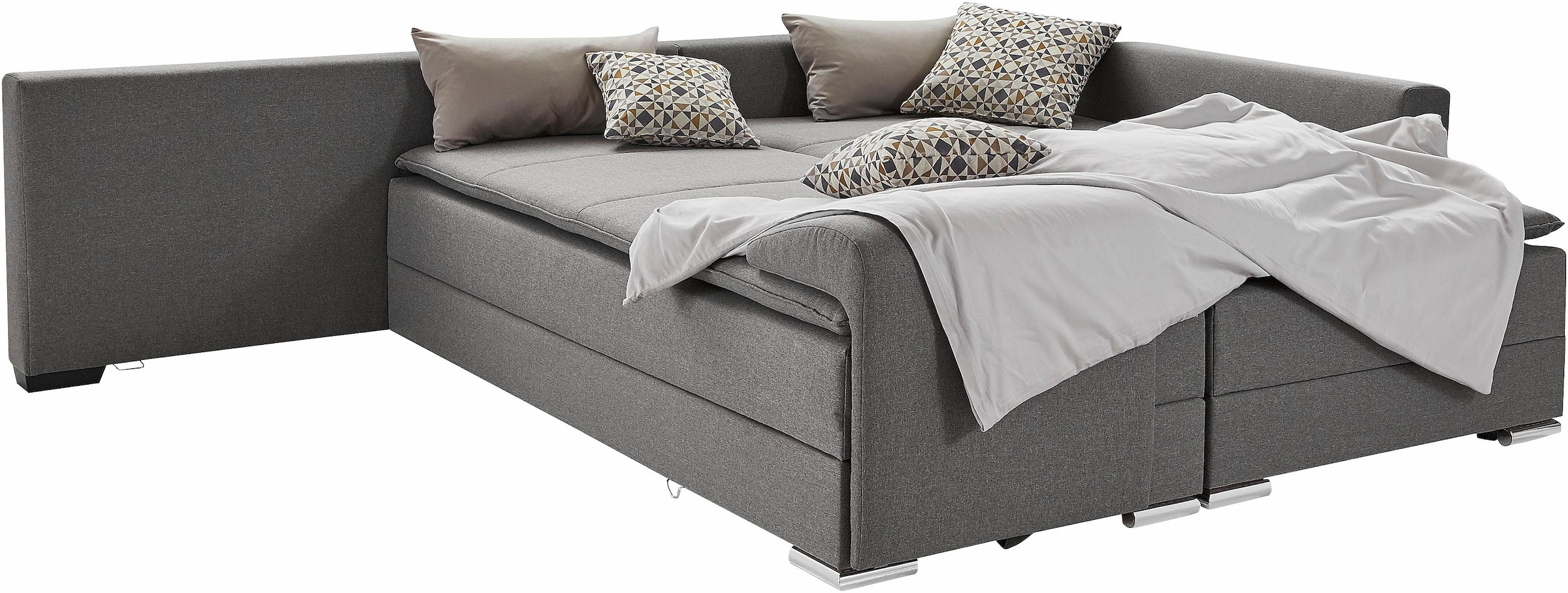 INOSIGN Ecksofa »Boxspringbett Night & Day L-Form mit Dauer-Schlaffunktion mit Armlehne«, mit Boxspring-Bettfunktion 180x200 cm und Bettkasten, Dauerschläfer!