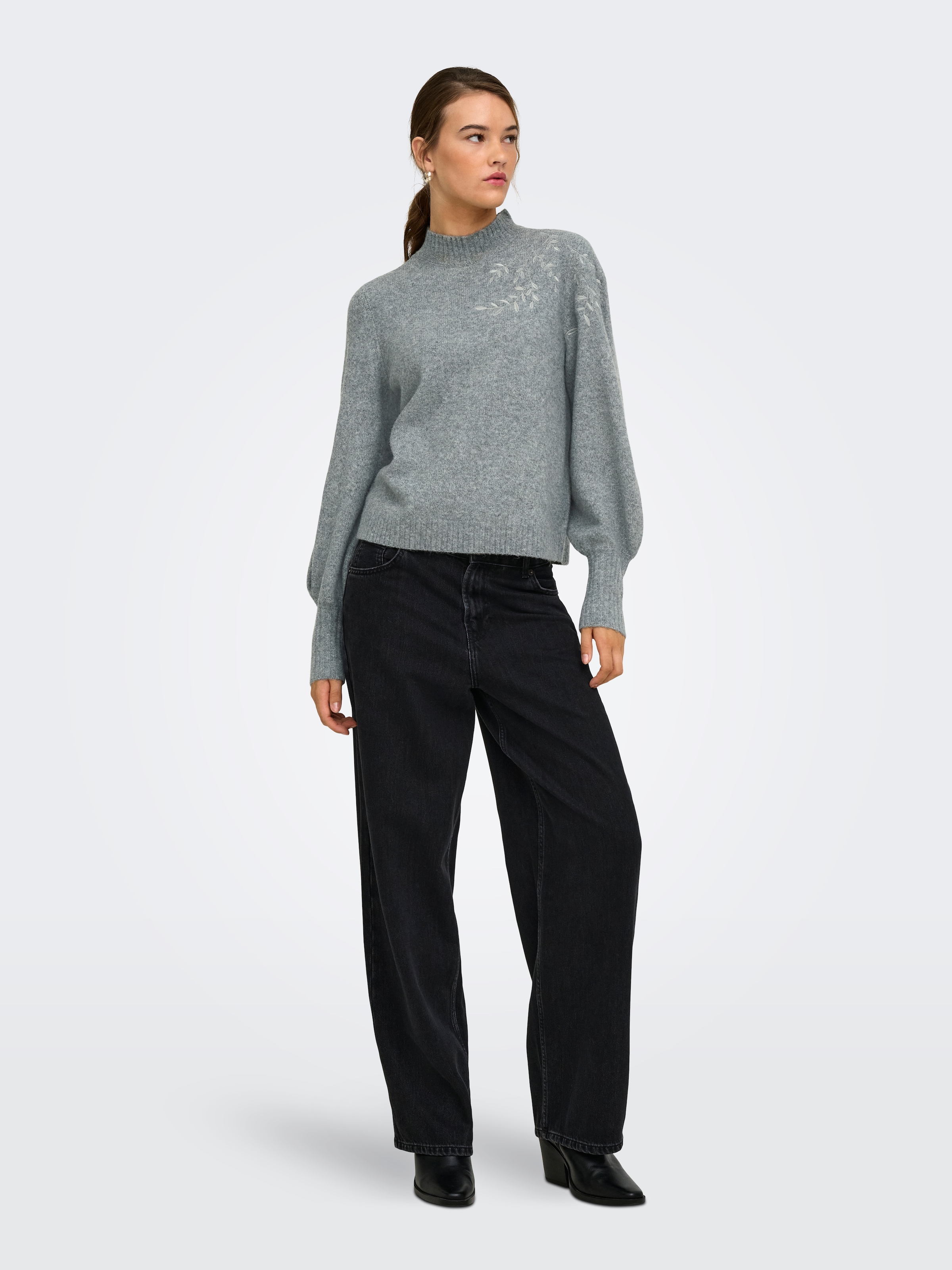 ONLY Strickpullover »ONLBEAUTY LS HIGH NECK EMB KNT« Materialmix mit Wolle und Stretch, regular fit