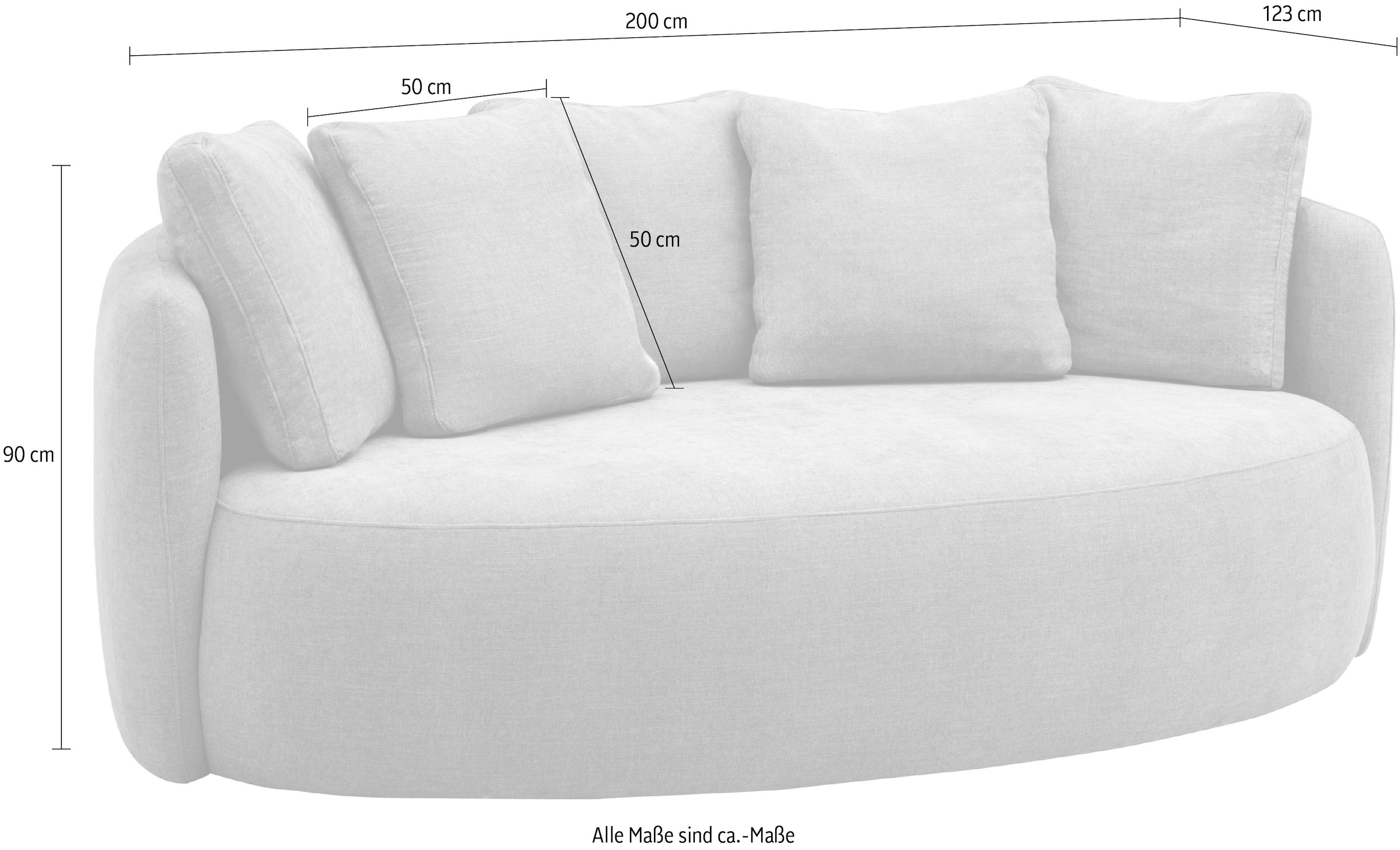 GOODproduct 2,5-Sitzer »Kaarl, rundes Loungesofa, Sofa mit Kissen, perfekt gepolstert« Webstoff, in fünf Farben, zeitloses Design, inkl. 5 Rückenkissen