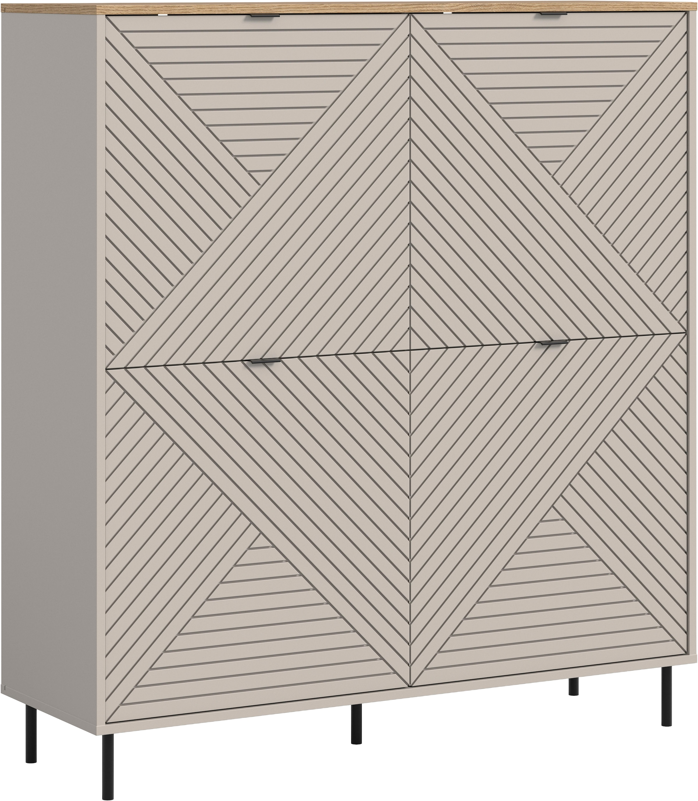 Image of Home affaire Highboard "RAITA, Höhe 135 cm, Front mit Desgin-Fräsung, 4 Türen, viel Stauraum" moderne Farbkombi, individuell einsetzbar, Griffe & Füsse aus Metall, Kommode, Anrichte, Schrank, Sideboard, Lowboard