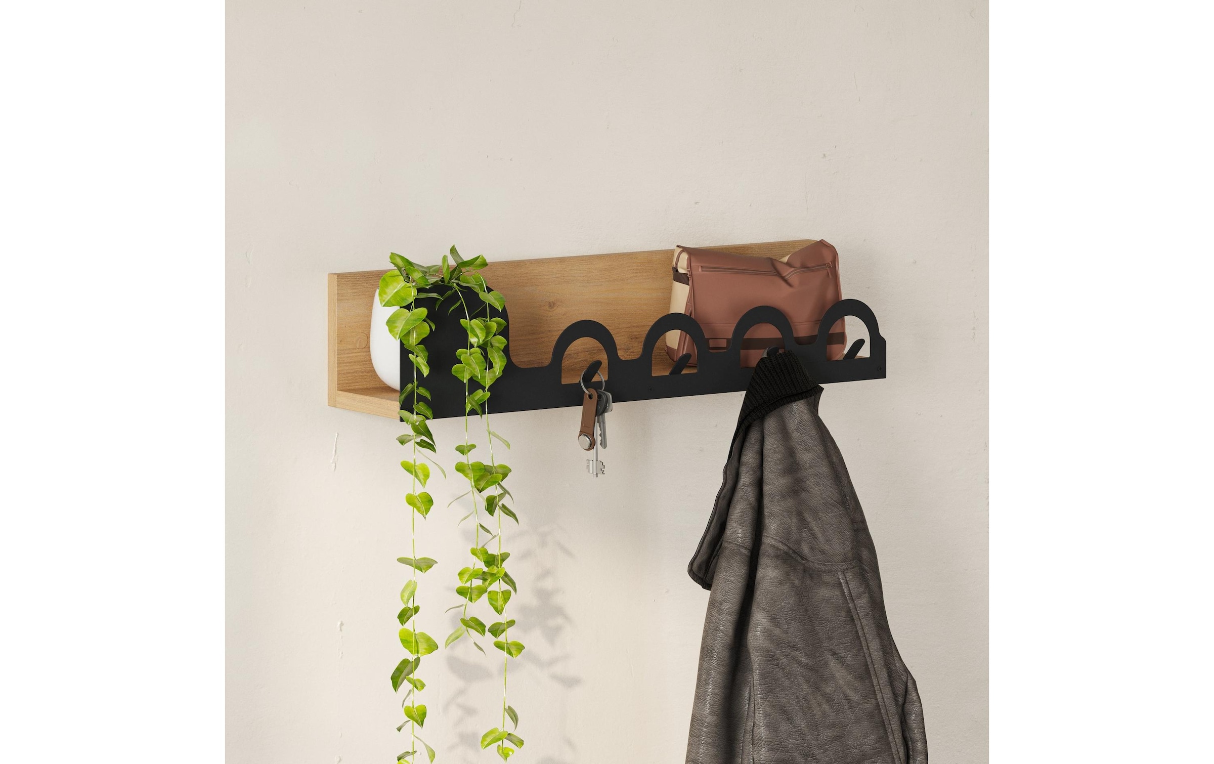 WOODY FASHION Garderobenleiste »Liora Sapphire 4 Haken, Beige/Schwarz«