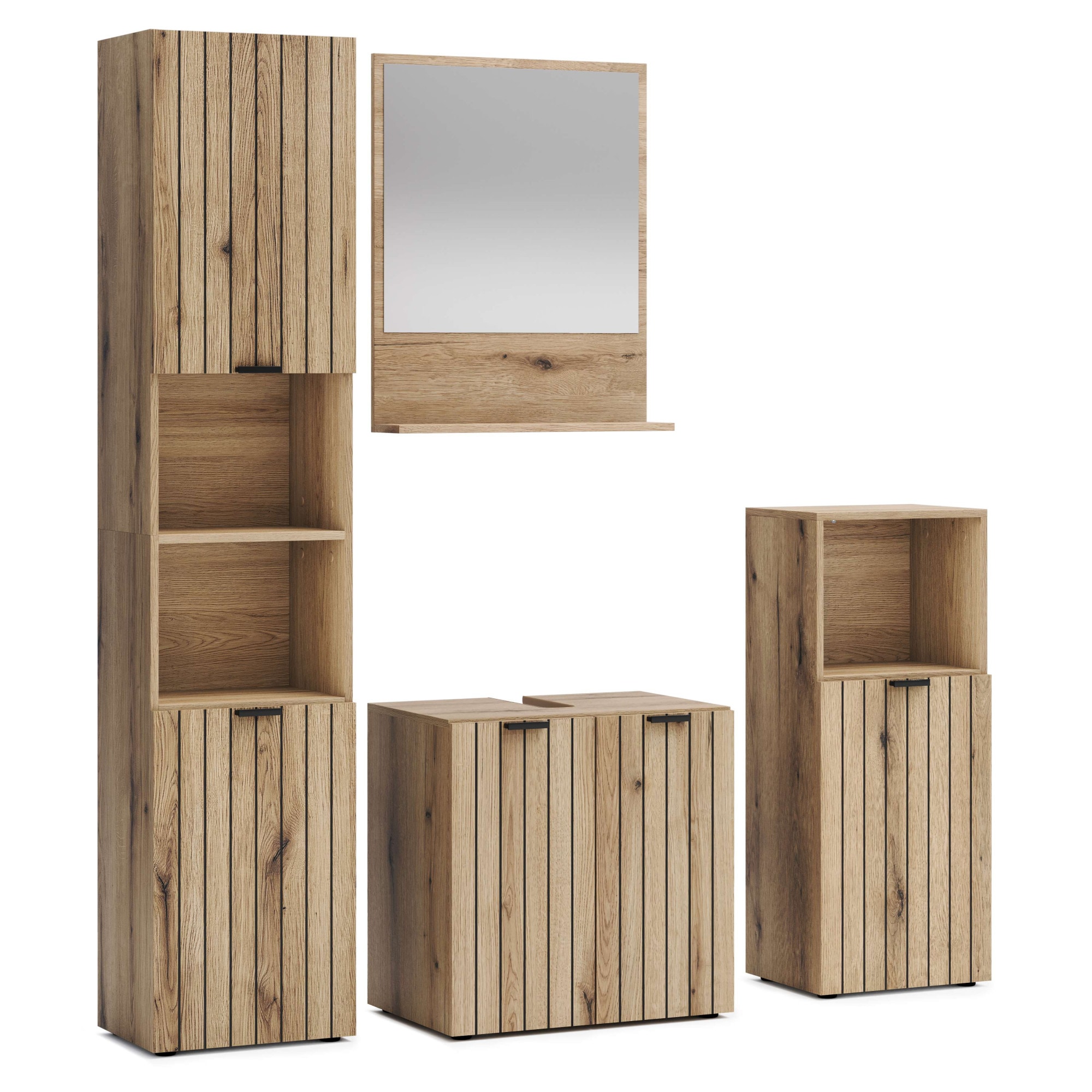 GOODproduct Waschbeckenunterschrank »Baltrum« Breite 60 cm dekorative Lamellenoptik