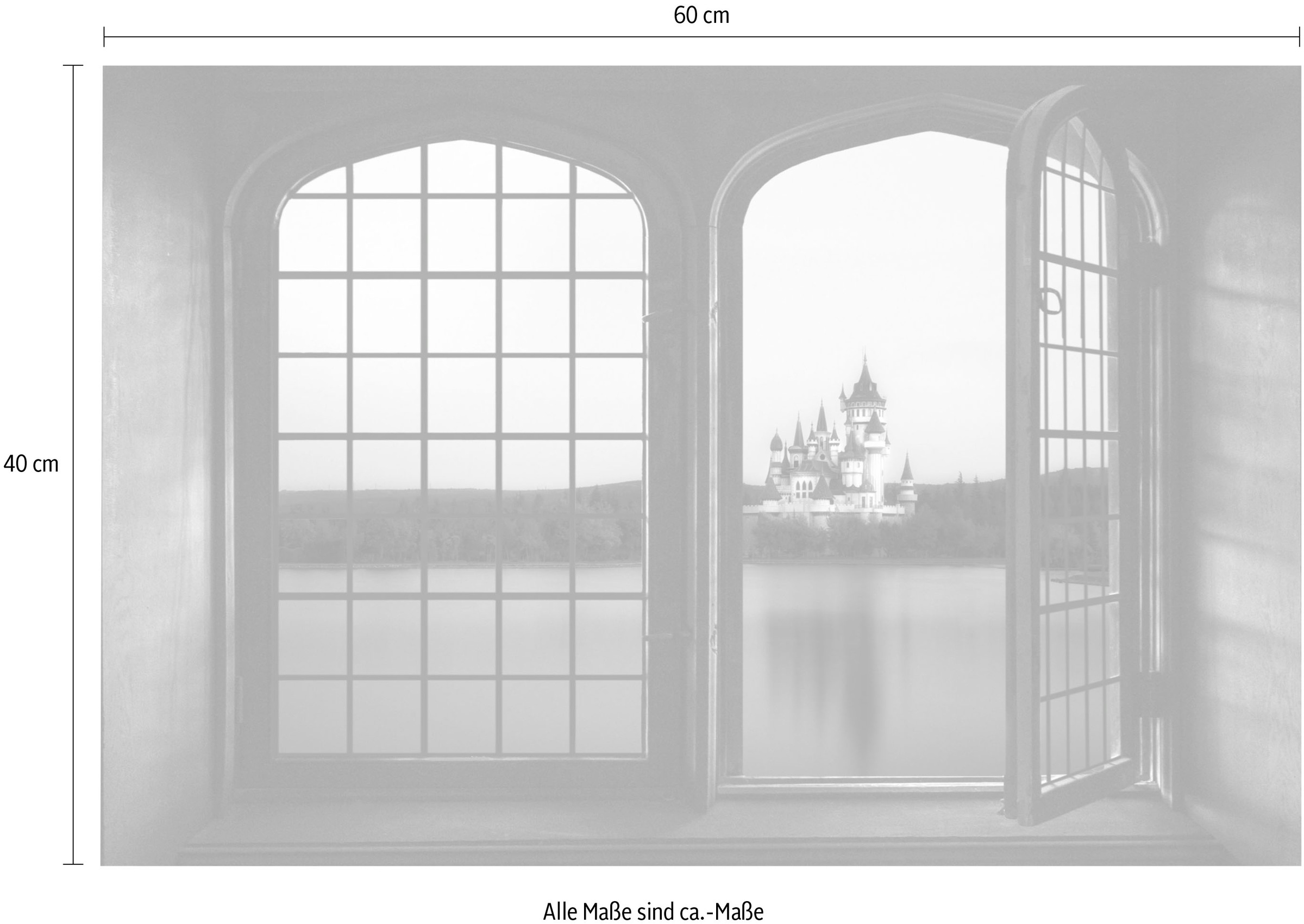 queence Autocollants muraux »Schloss« Wandsticker, Wandbild, selbstklebend, 3D, Fenster
