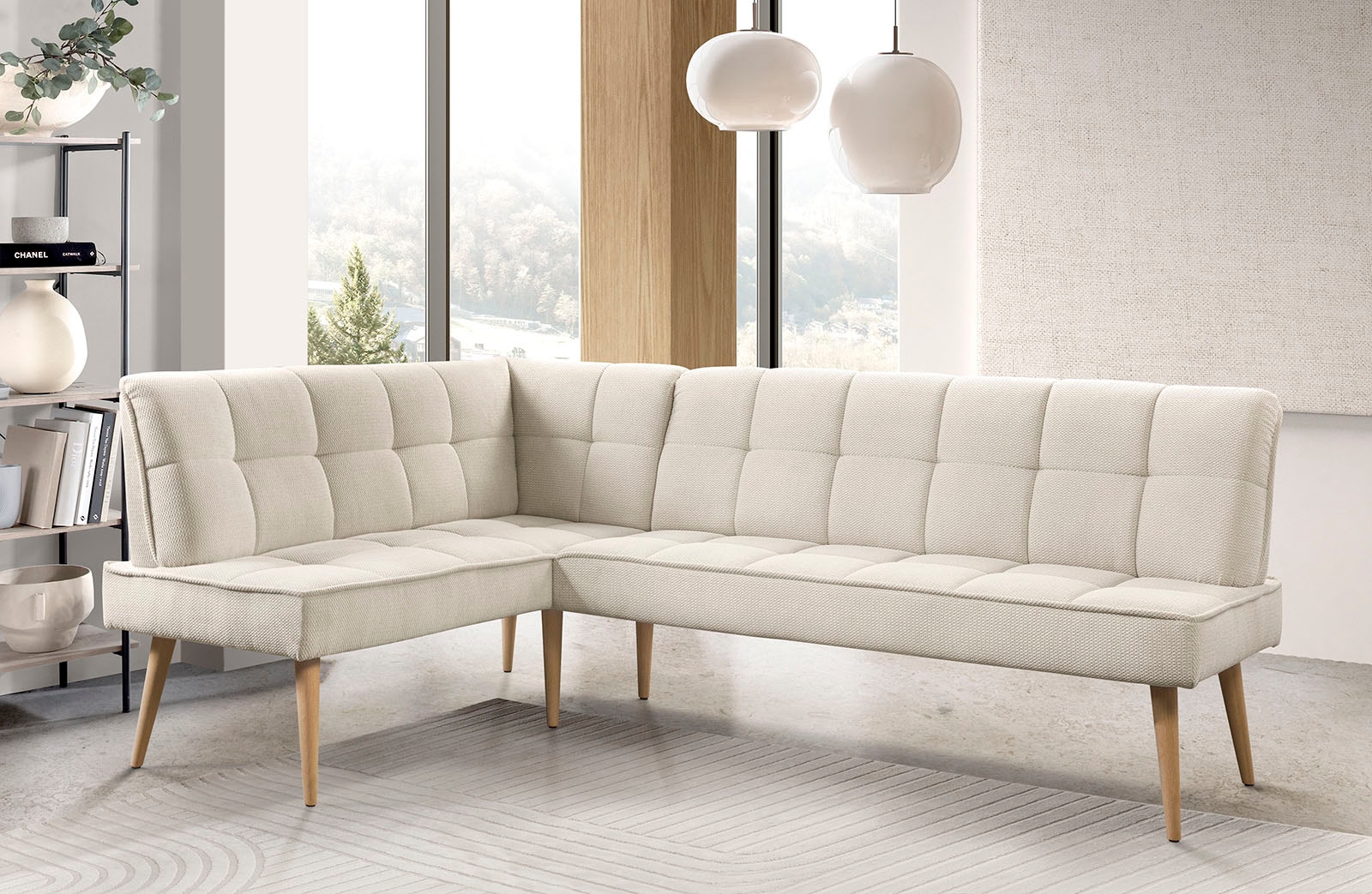 exxpo - sofa fashion Eckbank »Latte« moderne Sitz- und Rückensteppung, bequem und elegant, hoher Holzfuss