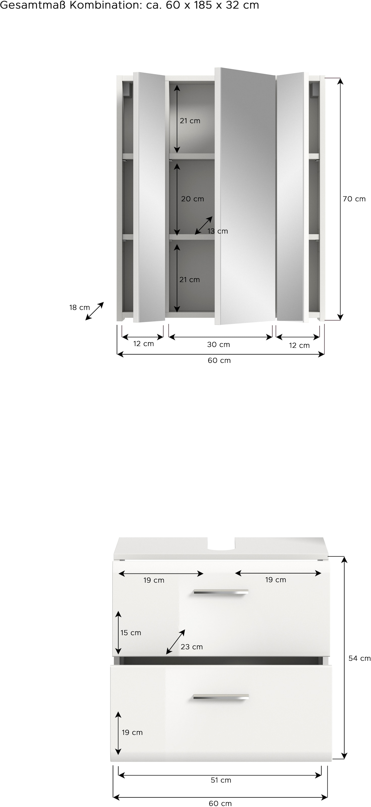 INOSIGN Badmöbel-Set »FLORENZ, TOPSELLER!, 2-teilige Badkombination, hochwertige MDF-Front« Set, bestehend aus: 1 Waschbeckenunterschrank, 1 Spiegelschrank, 