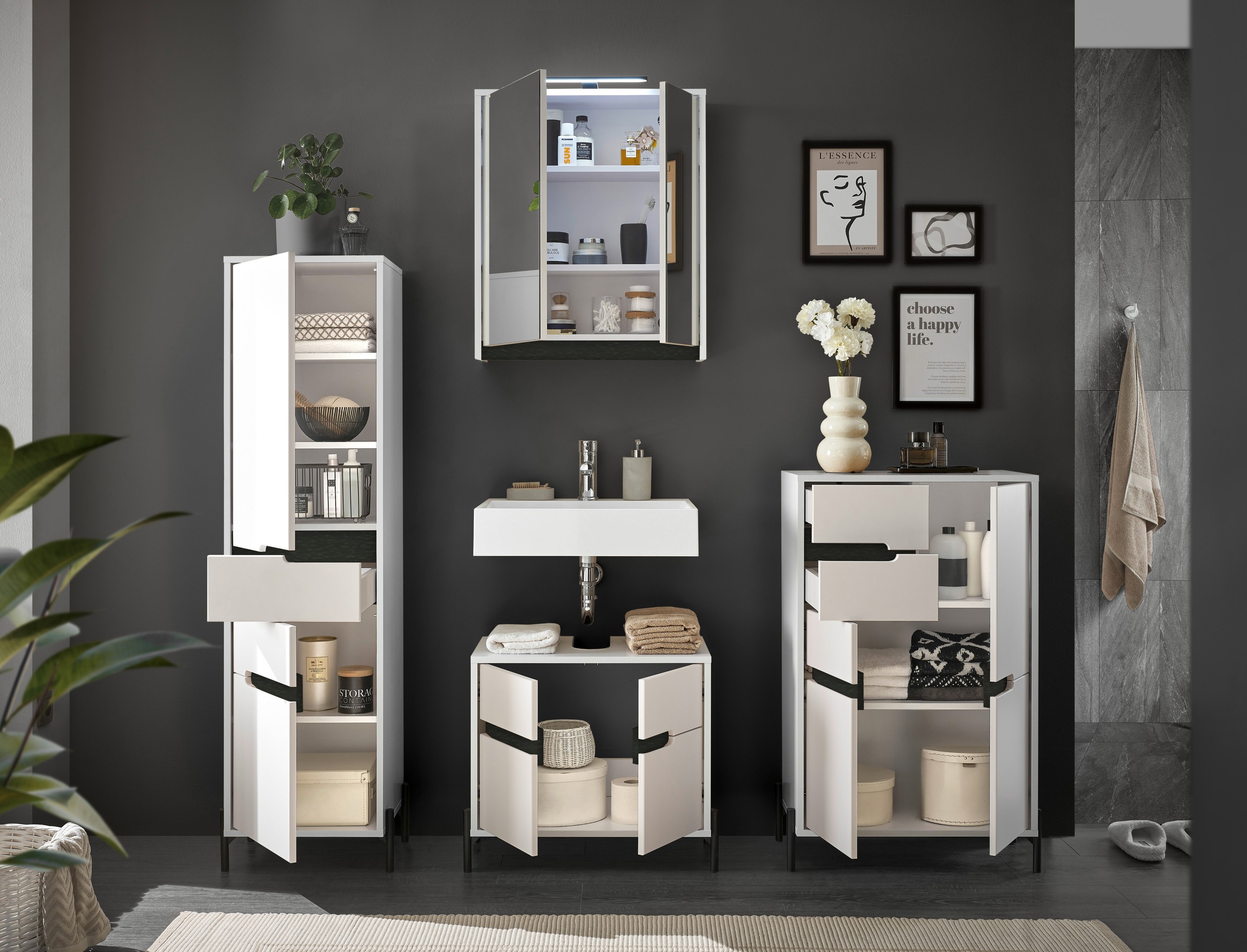 BASIC by Balculina Armoire sous lavabo »Avanto B/H/T 60x55x35 cm« 1 cuis tlg. Largeur 60cm, fermeture douce pour portes, FSC-Mix 70%