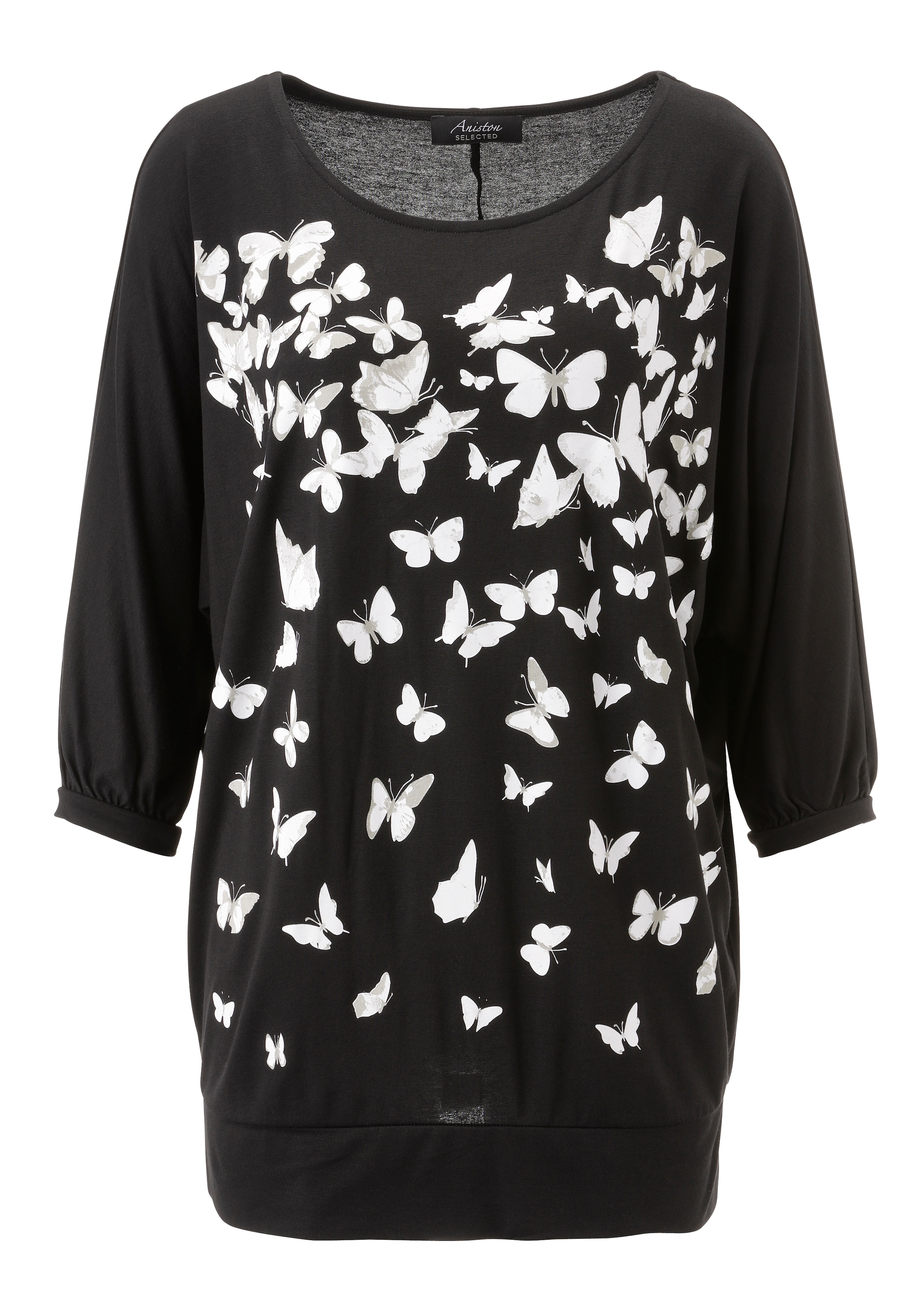 Aniston SELECTED T-Shirt vorne mit filigranen Schmetterlingen bedruckt - NEUE KOLLEKTION