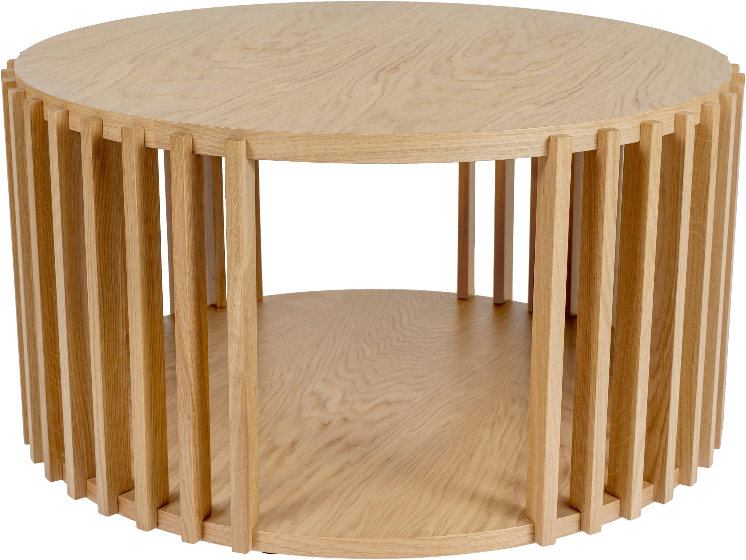 Woodman Couchtisch »Drum, Breite/Tiefe/Höhe: 83/83/42 cm«, Holzfurnier aus Eiche, Sprossen aus massiver Eiche