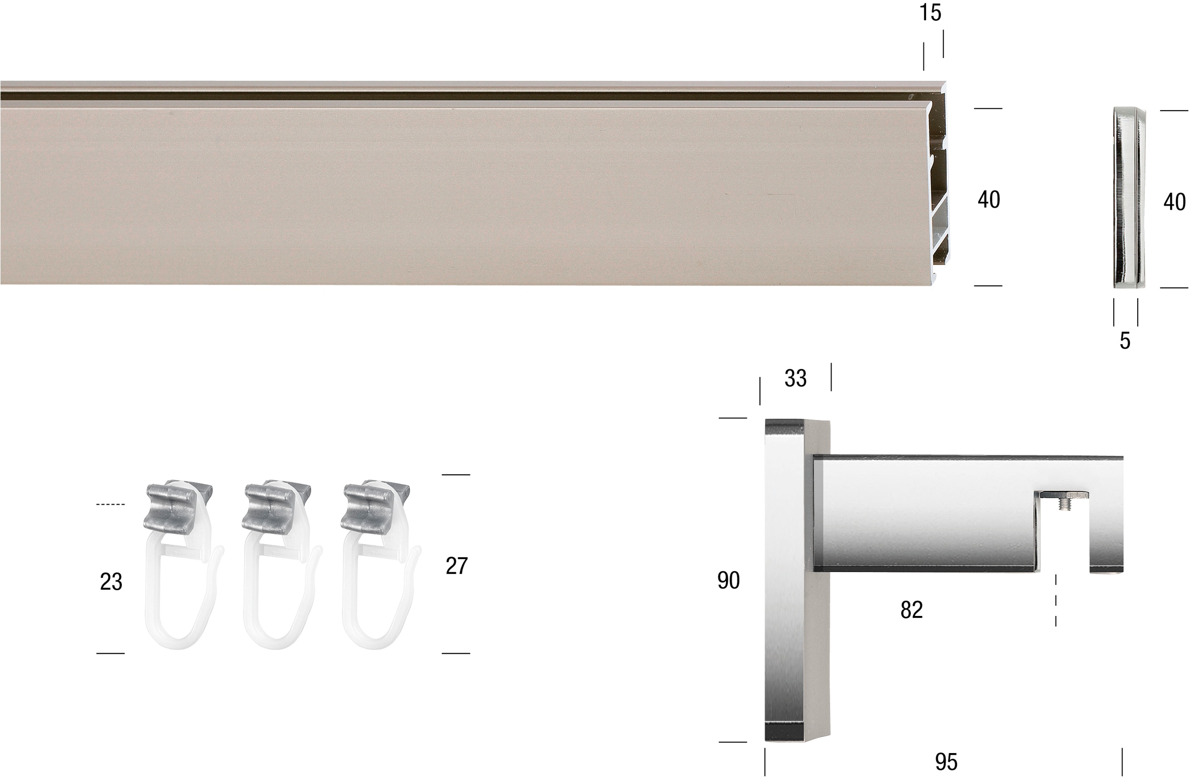 GARESA Innenlaufschiene »FLAT« 1 läufig-läufig Wunschmasslänge Rechteckprofil, Wandmontage, perfekter Lauf, modern, verlängerbar