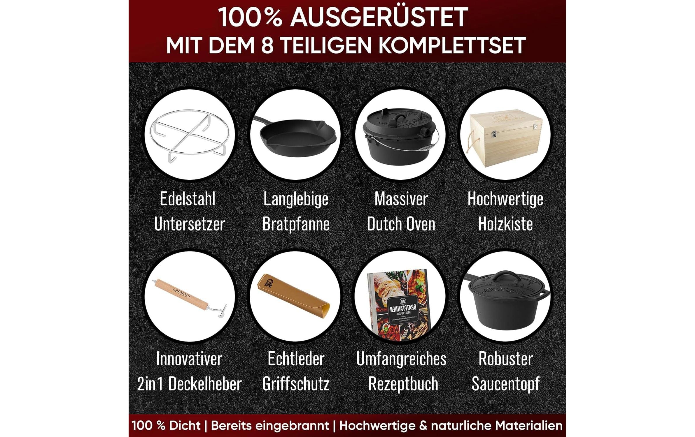   Marmite à barbecue »Gusskoenig Gusseisen Set Holzbox 8-teilig« 8 cuis tlg.