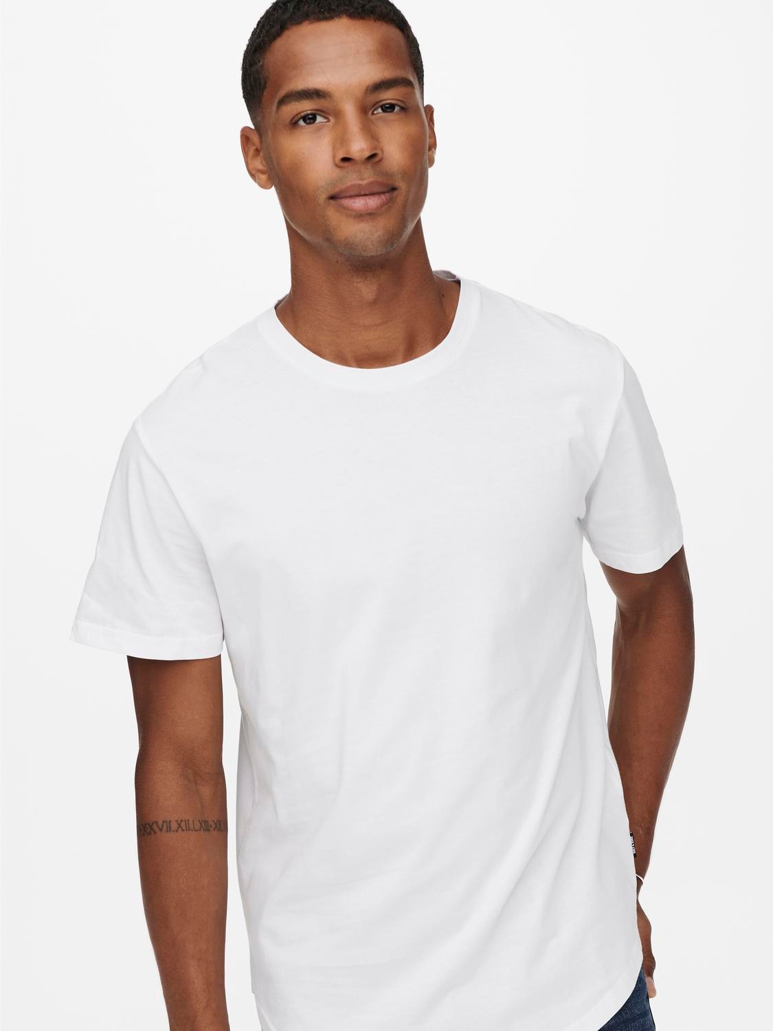 Image of ONLY & SONS Rundhalsshirt "ONSMATT LONGY SS TEE 7-PACK" Packung, 7 Baumwolle, relaxed fit, lang geschnitten