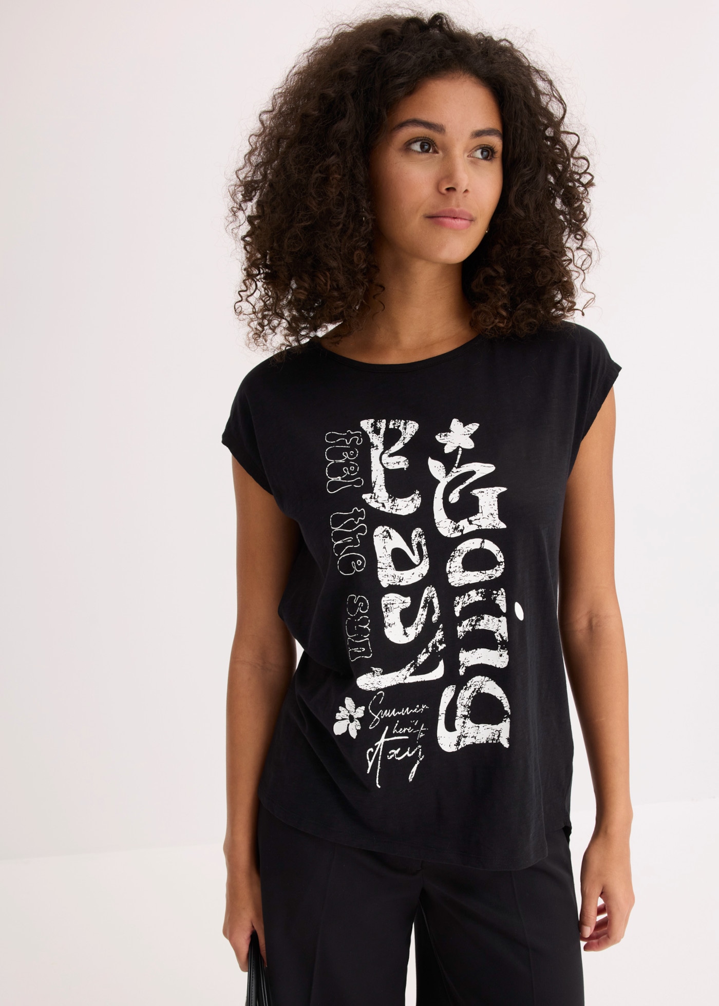 Image of bonprix Longshirt aus Baumwolle, mit modischem Druck, Slim Fit, Kurzarm-Design
