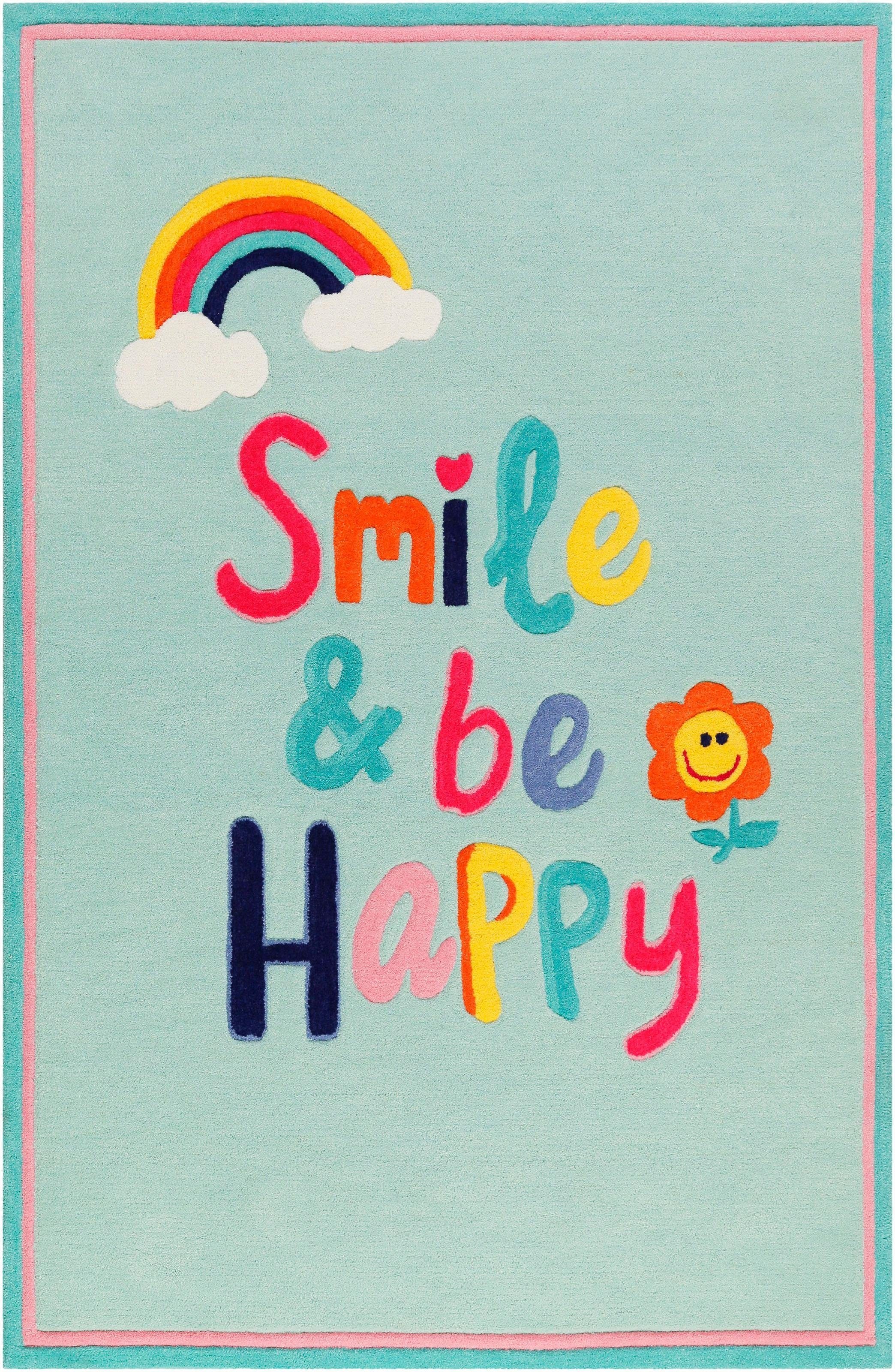 SMART KIDS Kinderteppich »Happy me!«, rechteckig, 9 mm Höhe, Regenbogen Blume, Konturenschnitt