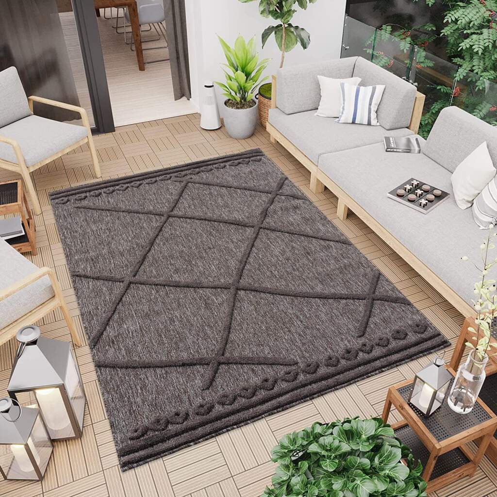 Image of Carpet City Teppich "In-& Outdoorteppich Santorini 58578, 3D-Effekt, Raute-Optik" rechteckig 5 mm Höhe Wetterfest & UV-beständig für Terrasse, Balkon, Küche, Flur