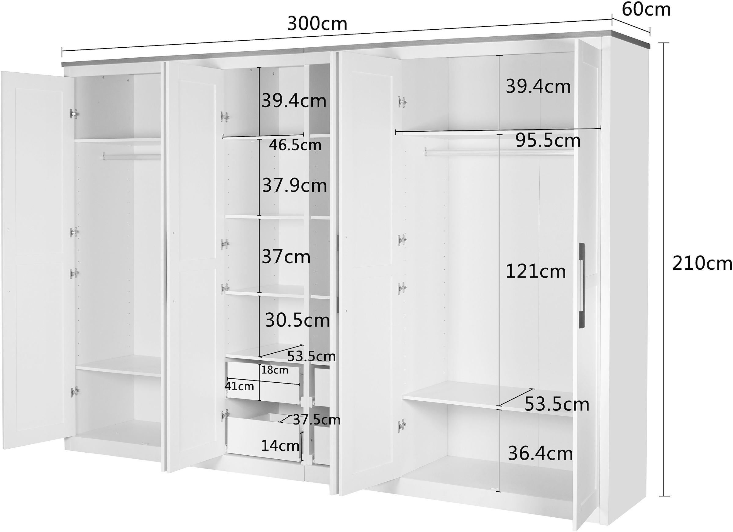 GOODproduct Kleiderschrank »Büsum Schlafzimmer Schrank mit 6 Türen« stabile robuste Bauweise mit optimaler Aufteilung  - Breite 3m,  Schlafzimmerschrank Landhaus Design Garderobe Schrank Bestseller