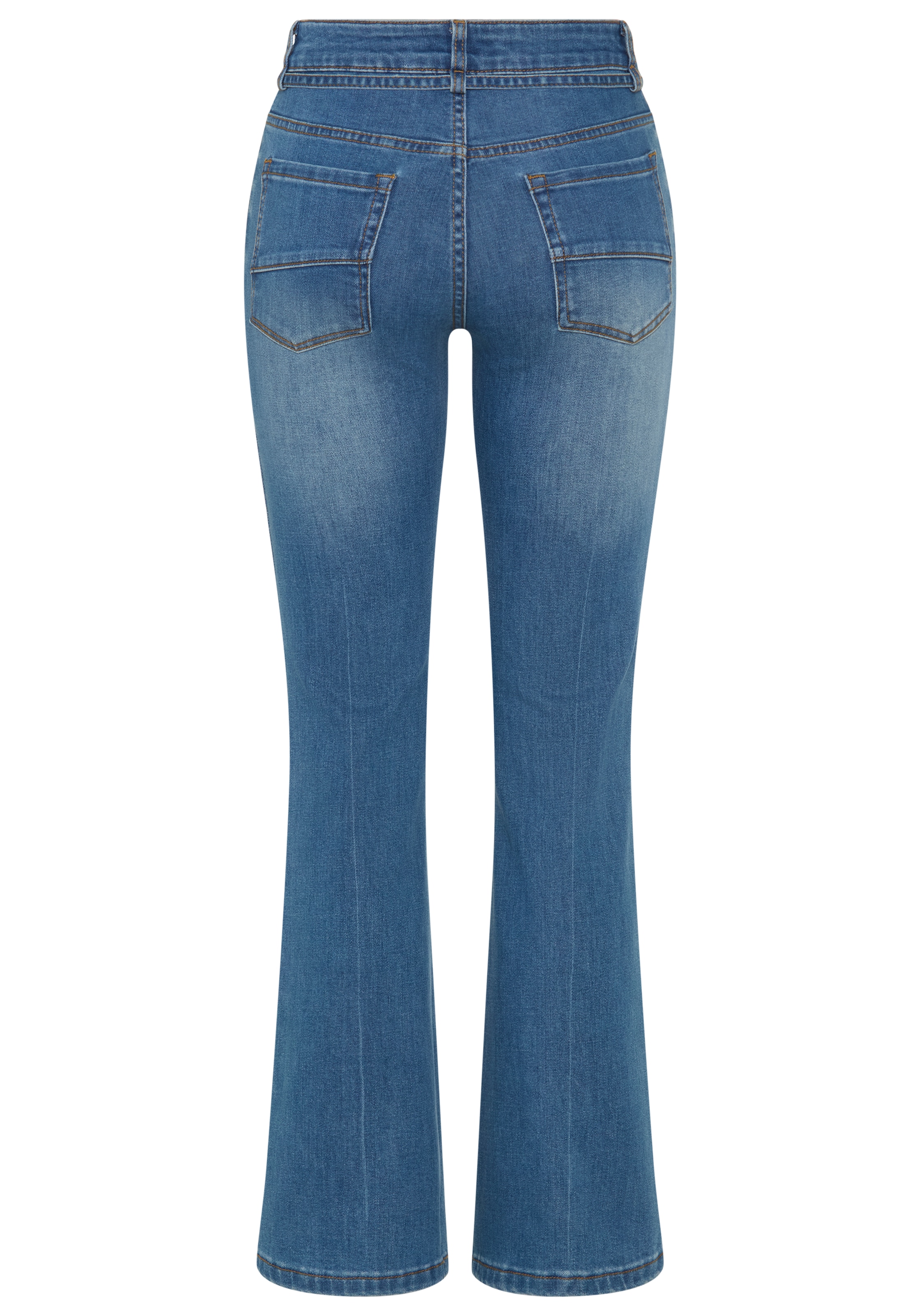KangaROOS Weite Jeans mit Reissverschluss, Knopf und Tunnelzug mit Bindeband, lange Beinlänge