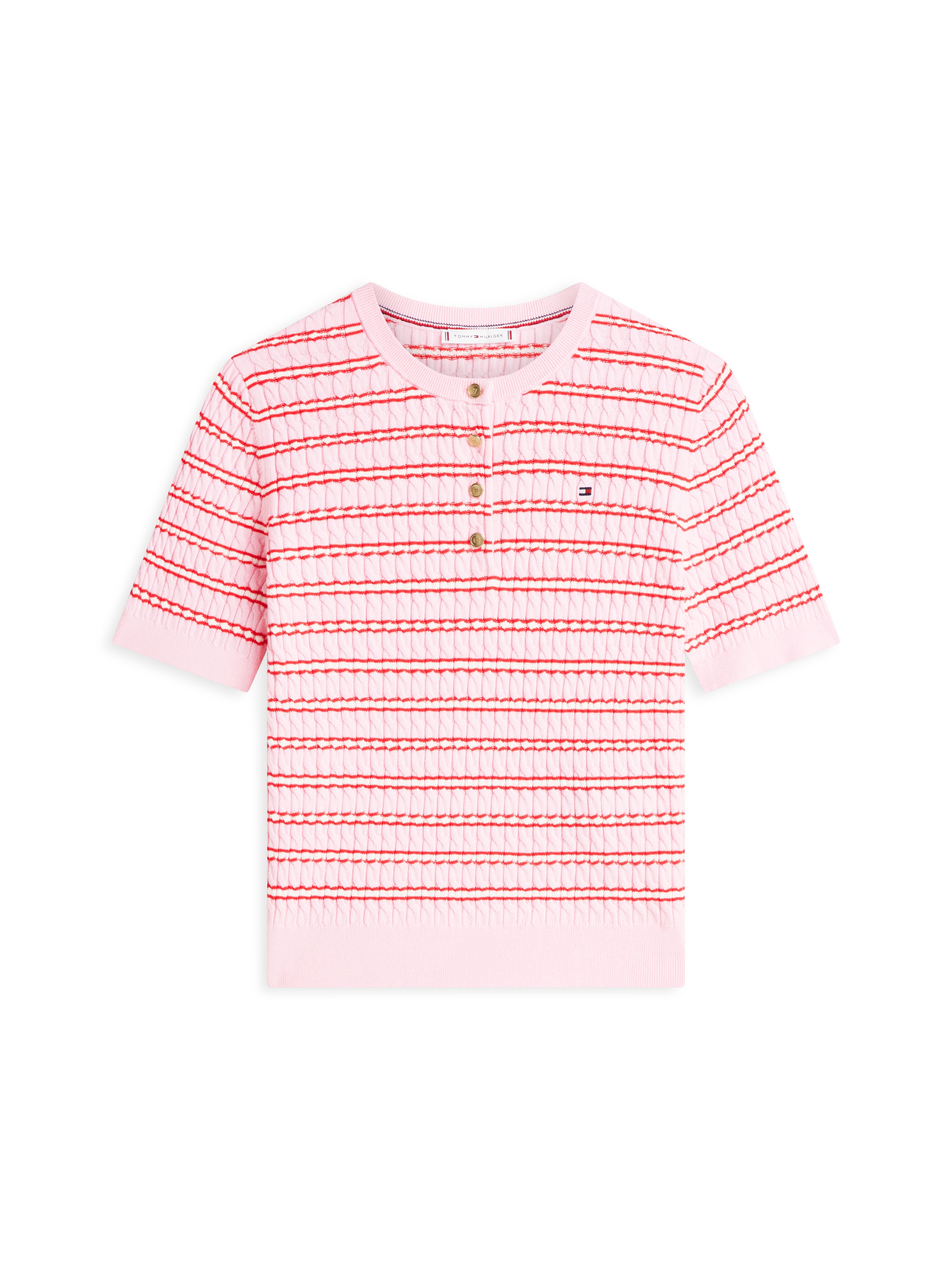 Tommy Hilfiger Pull en tricot »CO CABLE FINE GG SS HENLEY« mit Zopfmuster