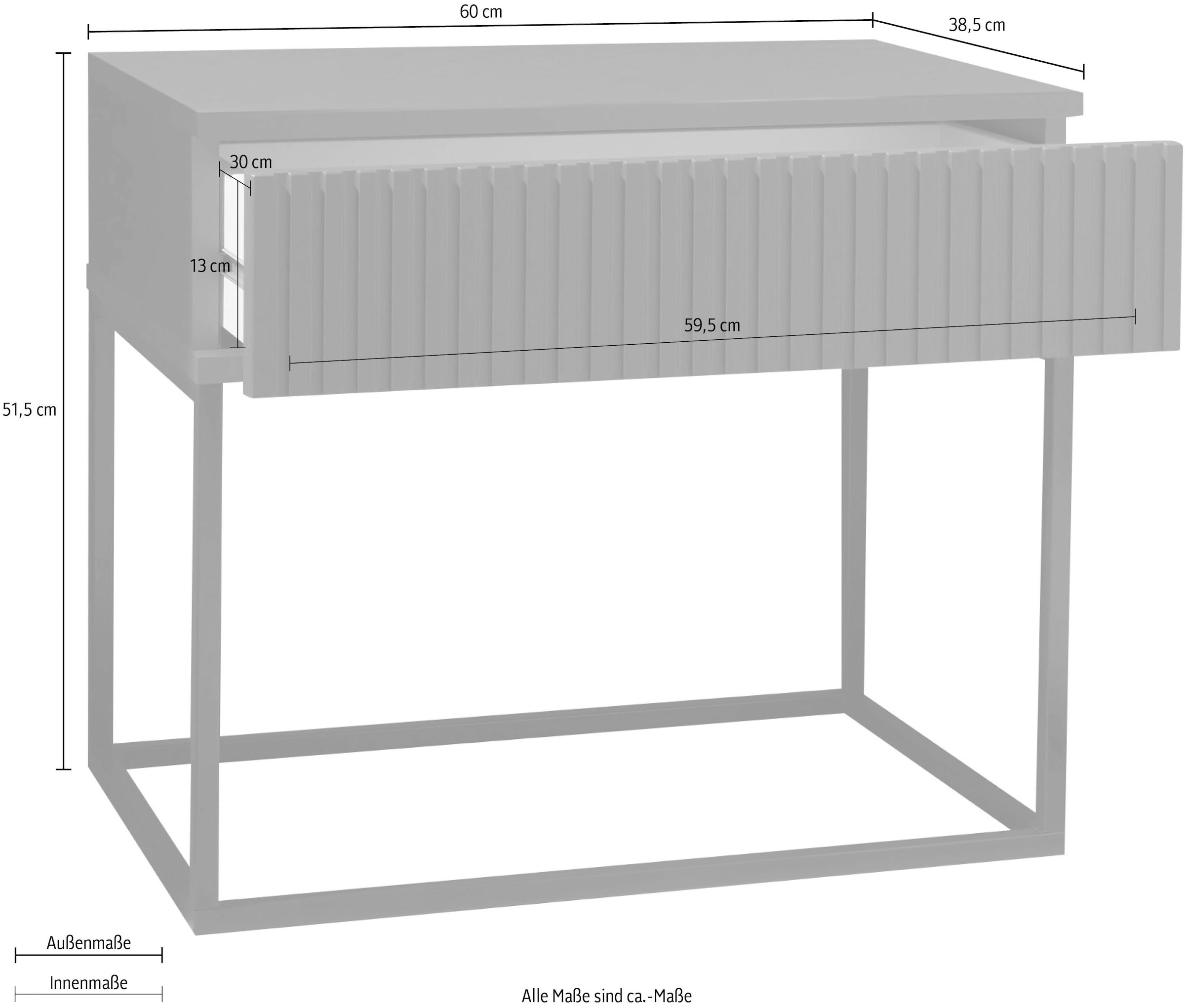 Schlafkontor Nachtkommode »Marle Nachtkonsole, Nachtkästchen auf Metall-Fussgestell« Schubkasten in Rillenoptik auf schwarzem Metallgestell