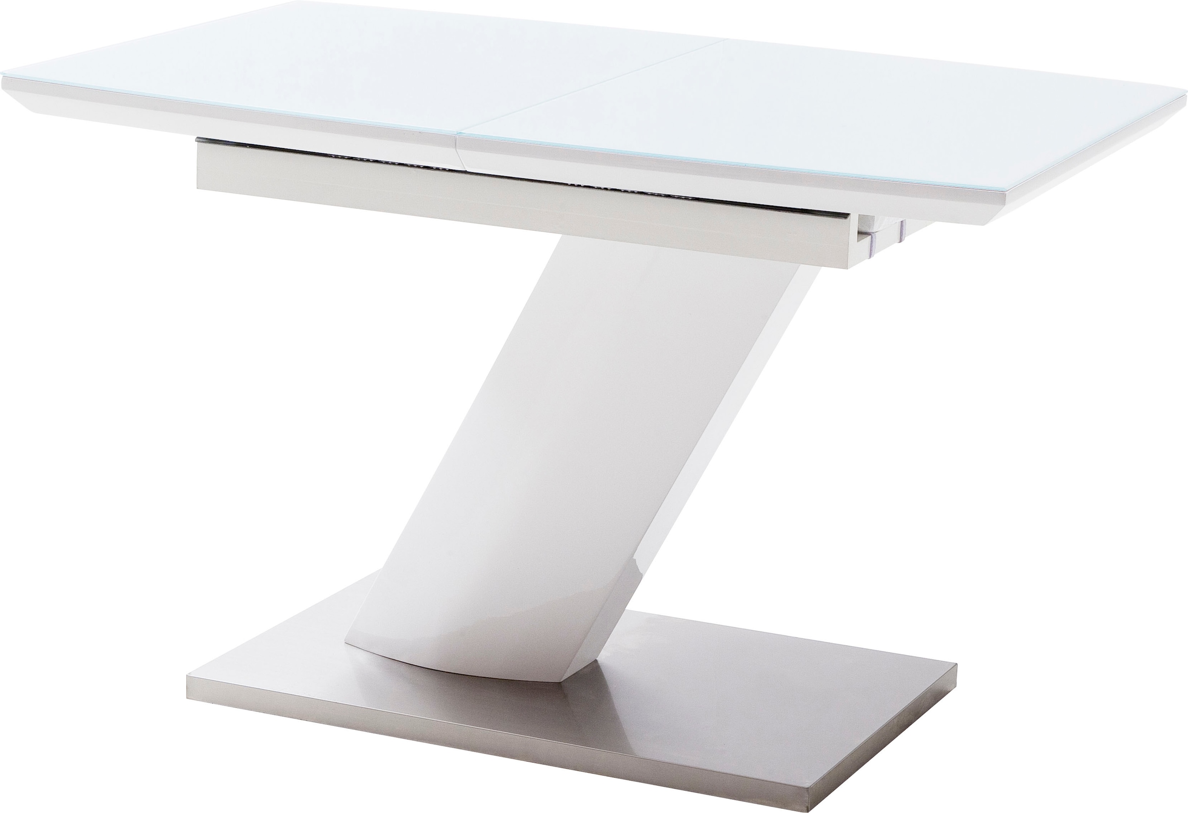 MCA furniture Esstisch »Galina, TOPSELLER!«, (Esstisch, Tisch), Bootsform in weiss mit Synchronauszug vormontiert, Sicherheitsglas