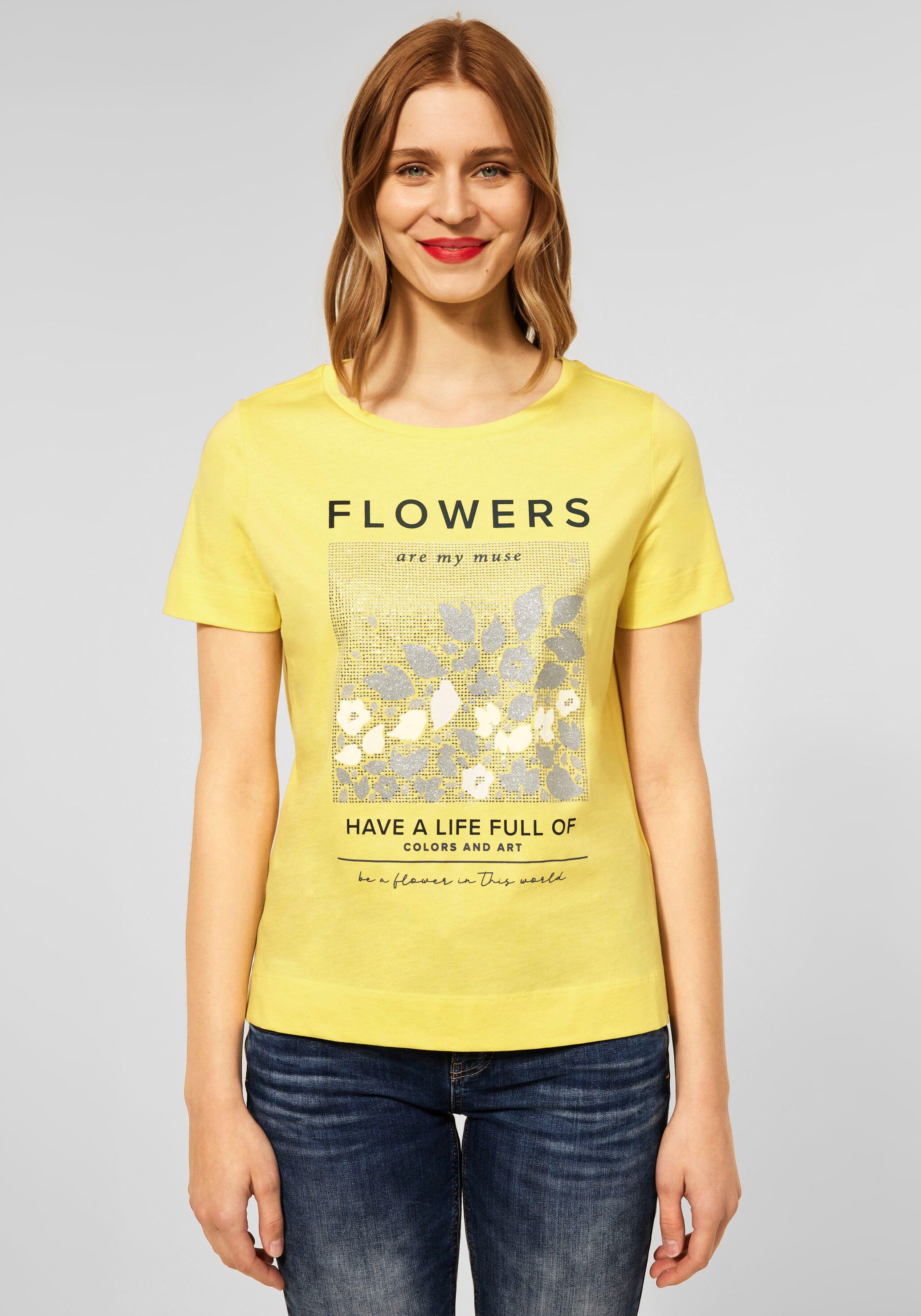 Image of STREET ONE Kurzarmshirt, mit Wording, Muster und Steinchendeko bei Ackermann Versand Schweiz