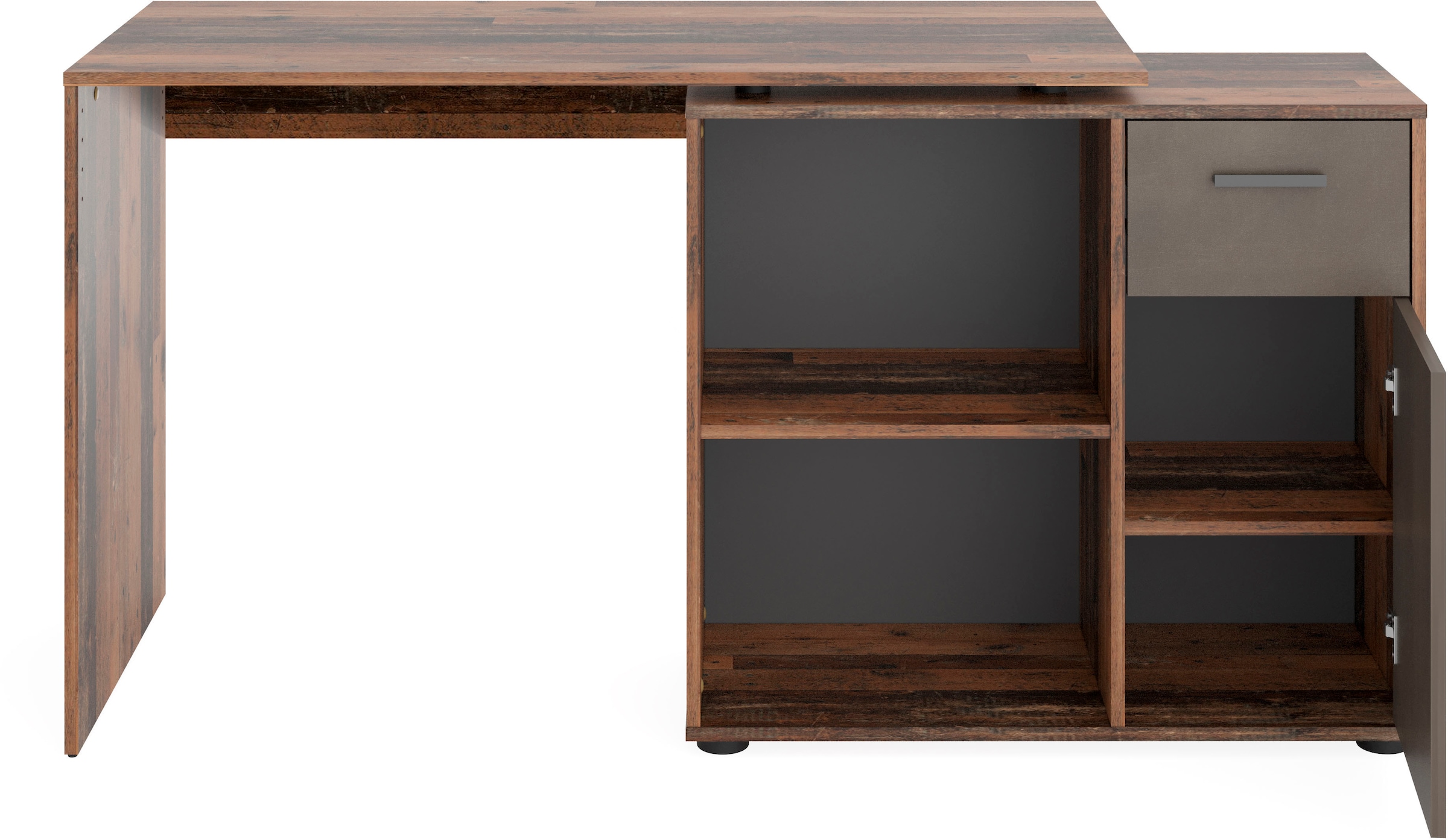 FMD Eckschreibtisch »AUGSBURG«, Schreibtisch/Sideboard m. Stauraum, beidseitig montierb., 117/148 cm