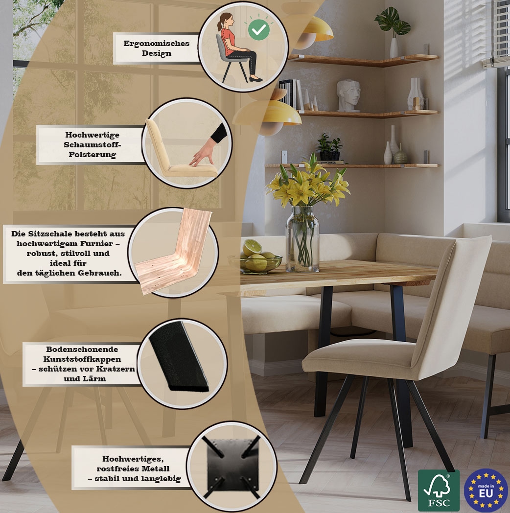 Home affaire Chaise à 4 pieds »Sava« (Set) 2 cuisMetallgestell