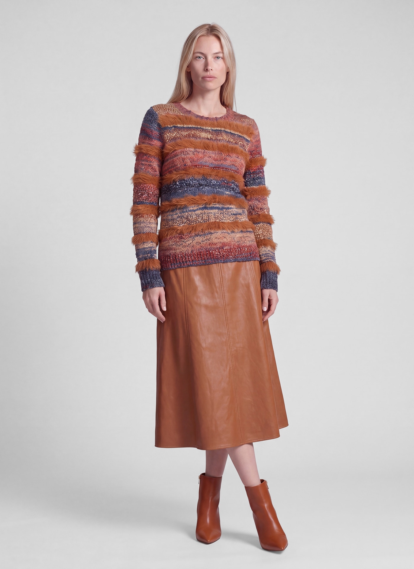 Rabe Pull à col rond aspect tricot grossier / rayé / avec laine