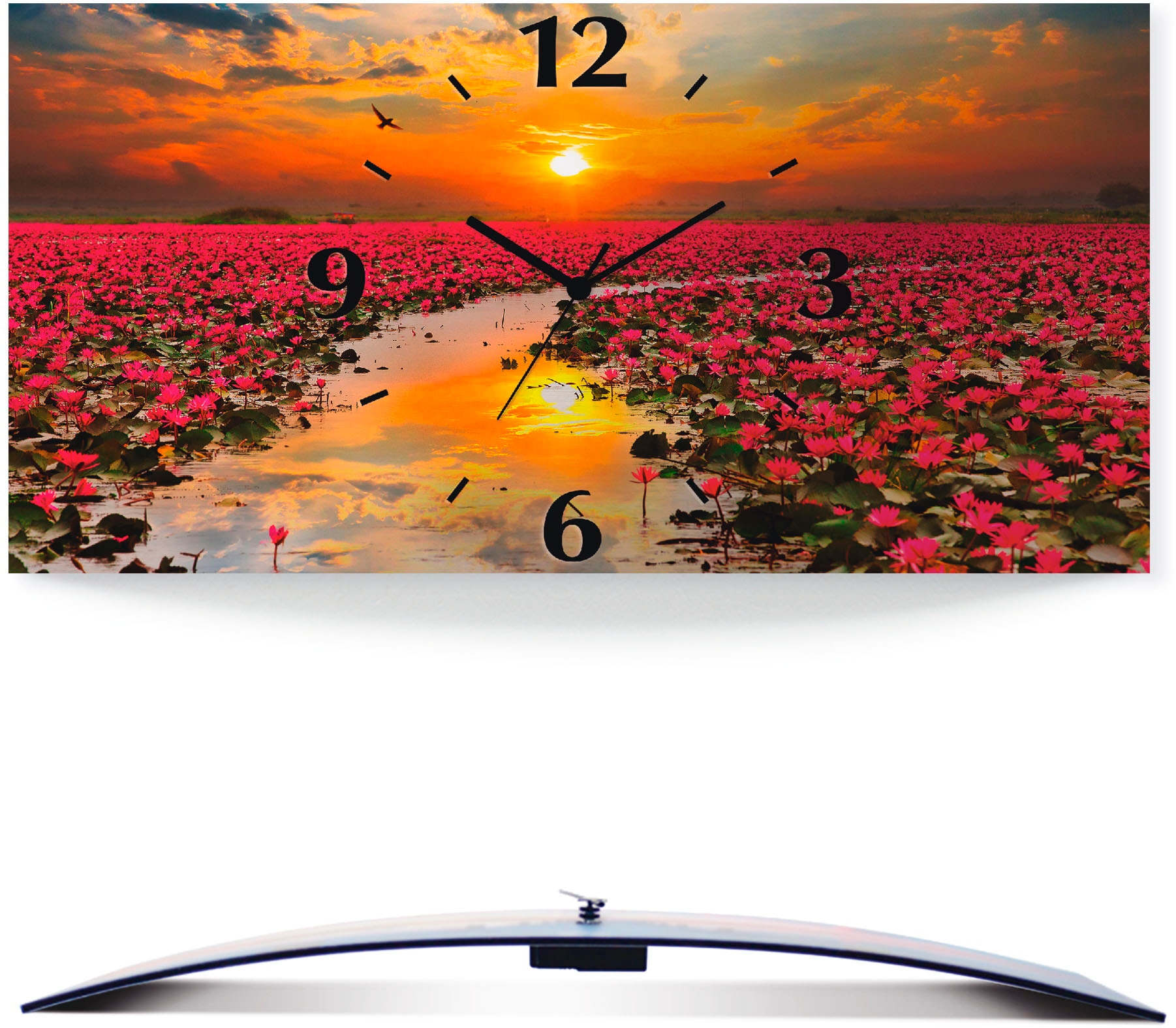 Image of Artland Wanduhr "Sonnenschein blühende Lotusblume" wahlweise mit Quarz- oder Funkuhrwerk, lautlos ohne Tickgeräusche
