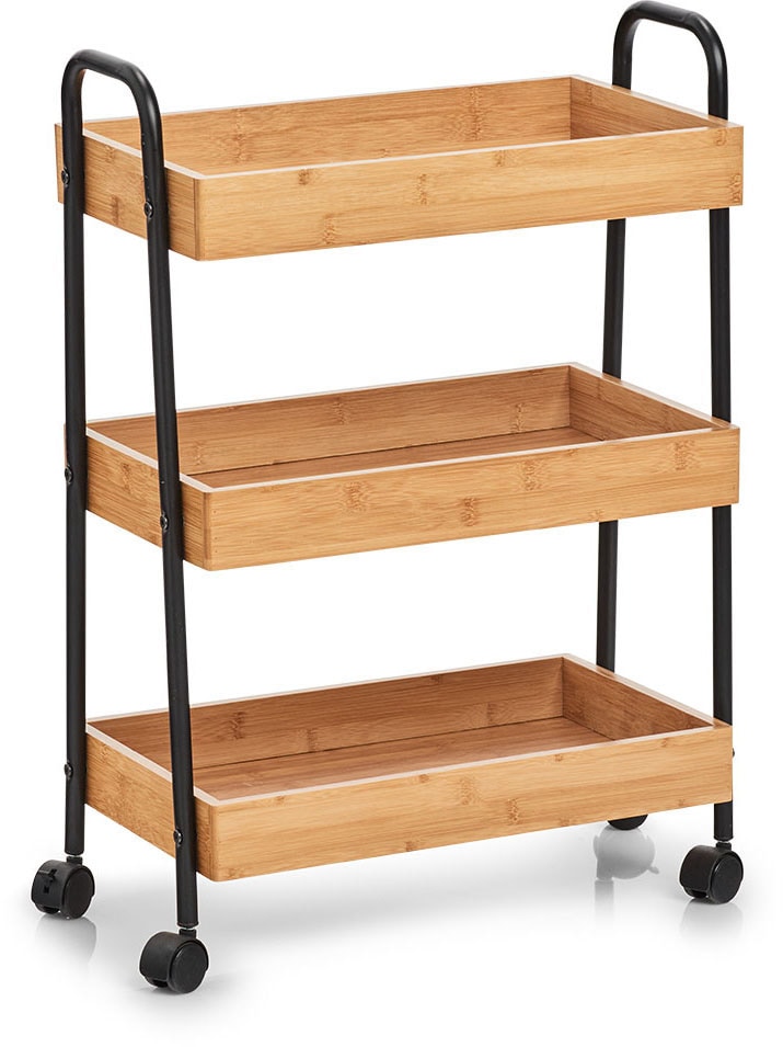 Image of Zeller Present Dekoablage "Beistellwagen, Bambus/Metall, schwarz" Vollbewegliche Rollen