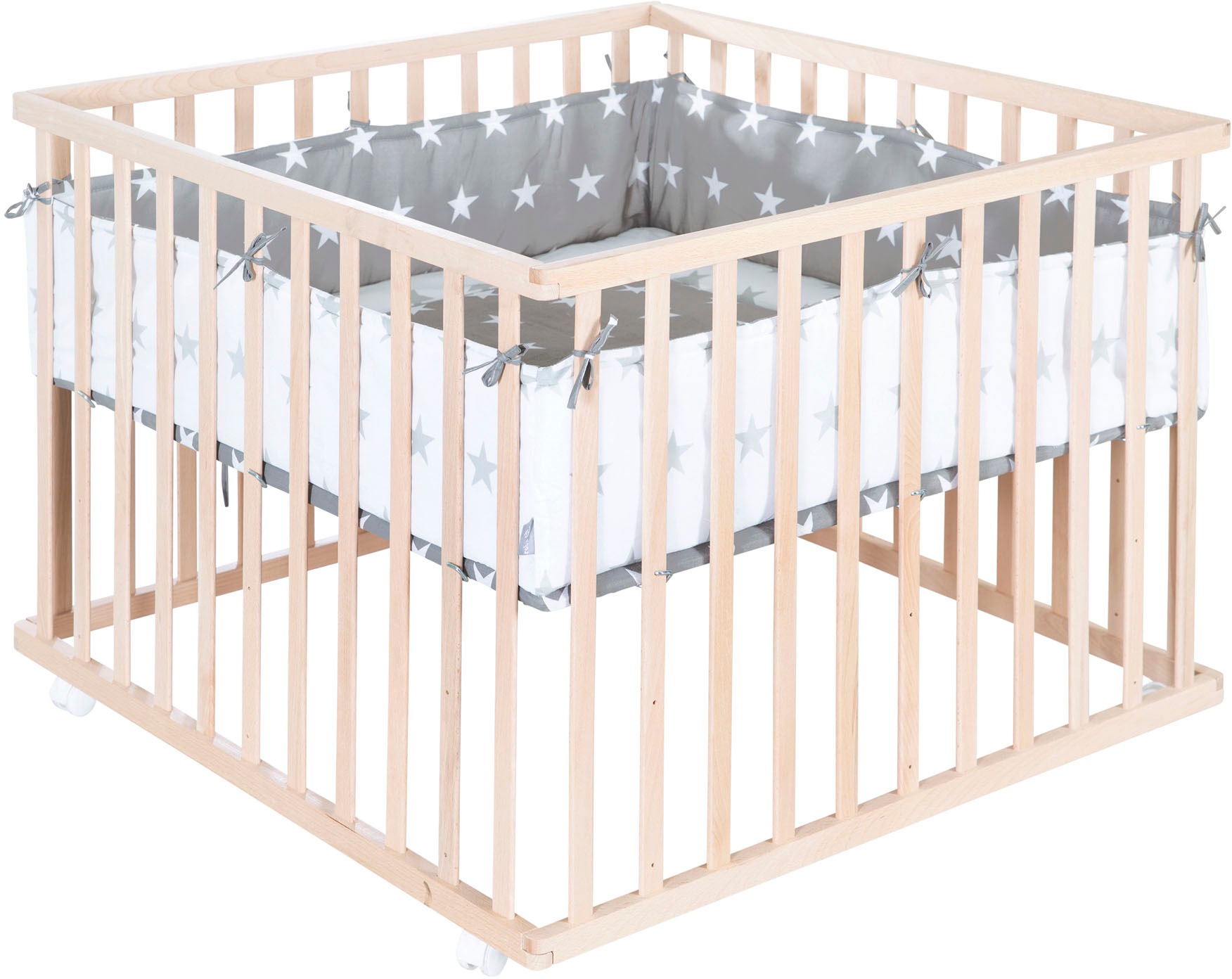 roba® Laufgitter »Little Stars, 100x100 cm, natur«, bis 15 kg, mit Stoffeinlage und Nestchen; höhenverstellbar