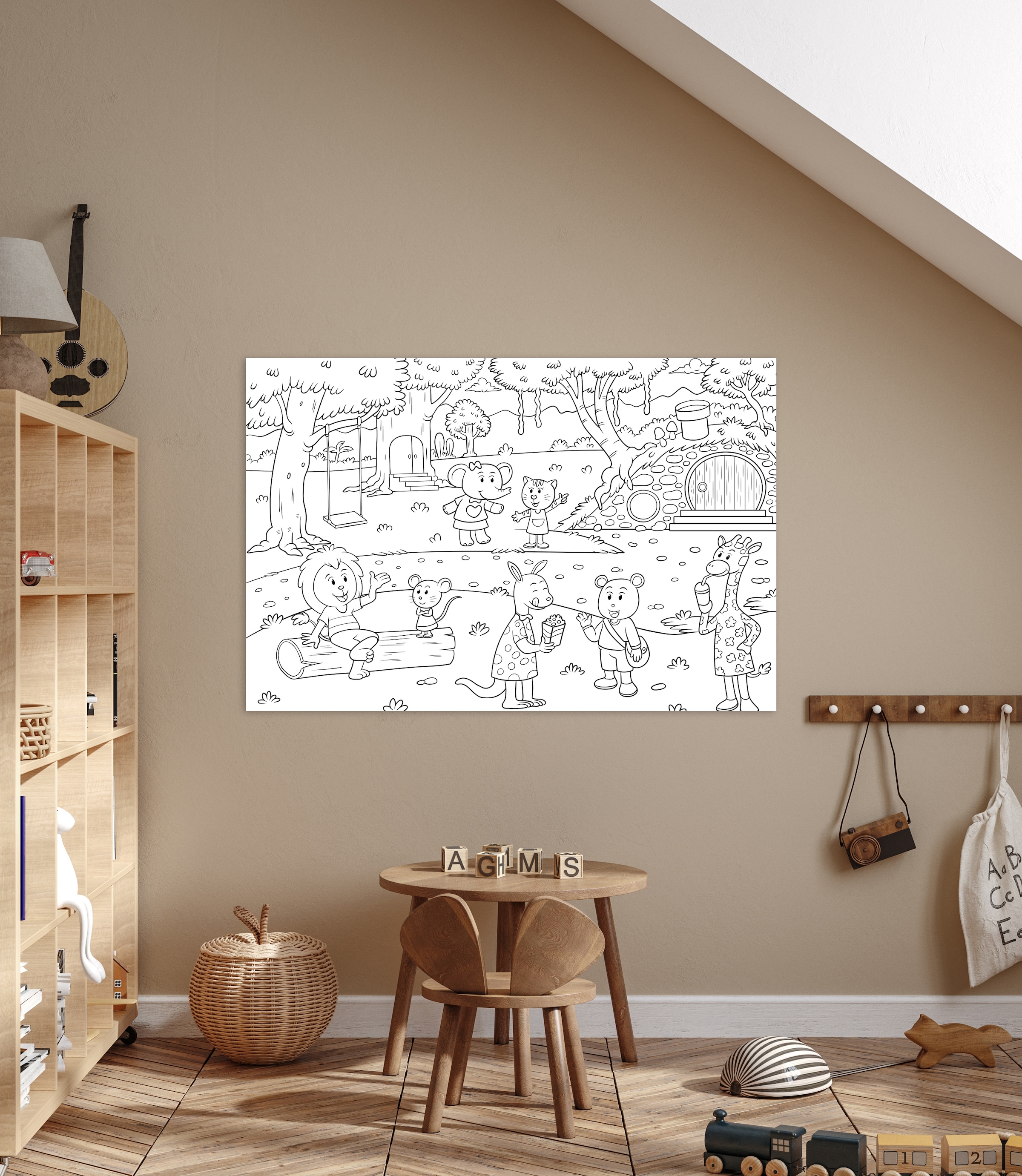 Image of queence Bild "Wildtiere" Affen Affenbilder Baum Baumbilder Bär Bären Bäume Elefant Elefanten Felder Figuren Mädchen Märchenbilder Waldbilder klassische Fantasie 1 Stk. tlg. DIY Wandbild aus Dibond