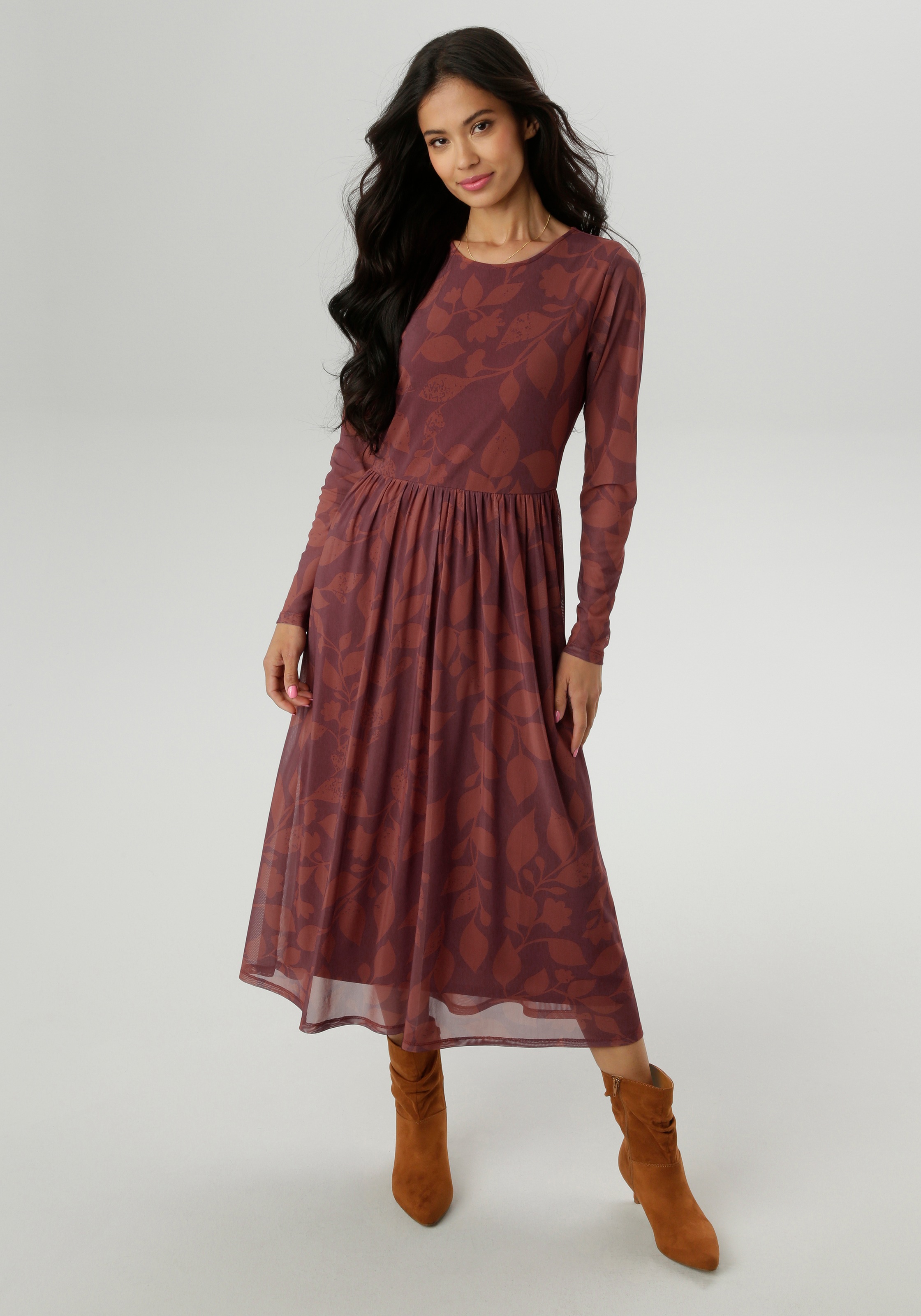 Image of Aniston SELECTED Midikleid mit floraler, fantasievoller Blättermuster