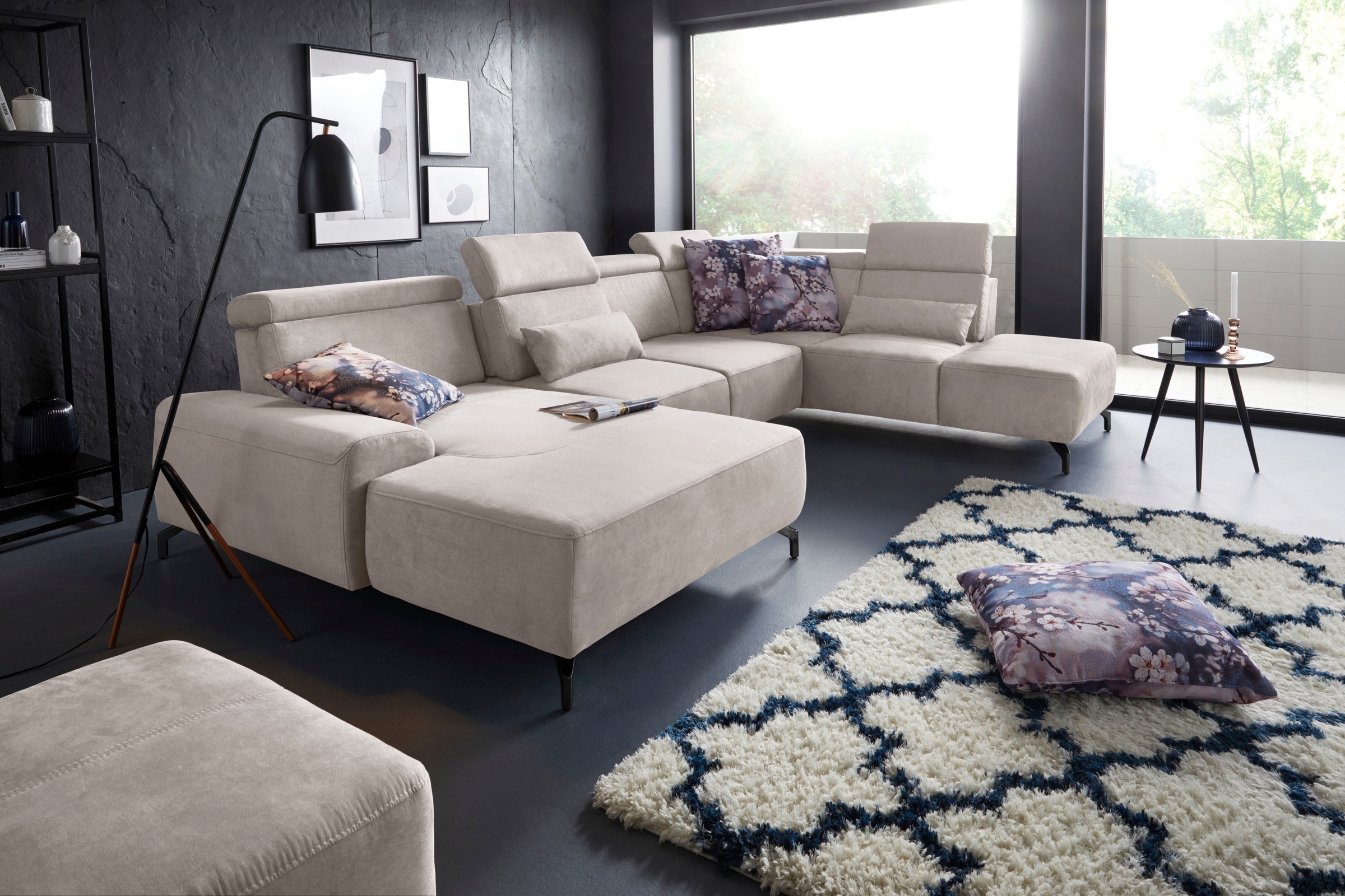 sit&more Wohnlandschaft »Gizeh U-Form«, 12 cm Fusshöhe, inklusive Sitztiefenverstellung und Kopfteilverstellung