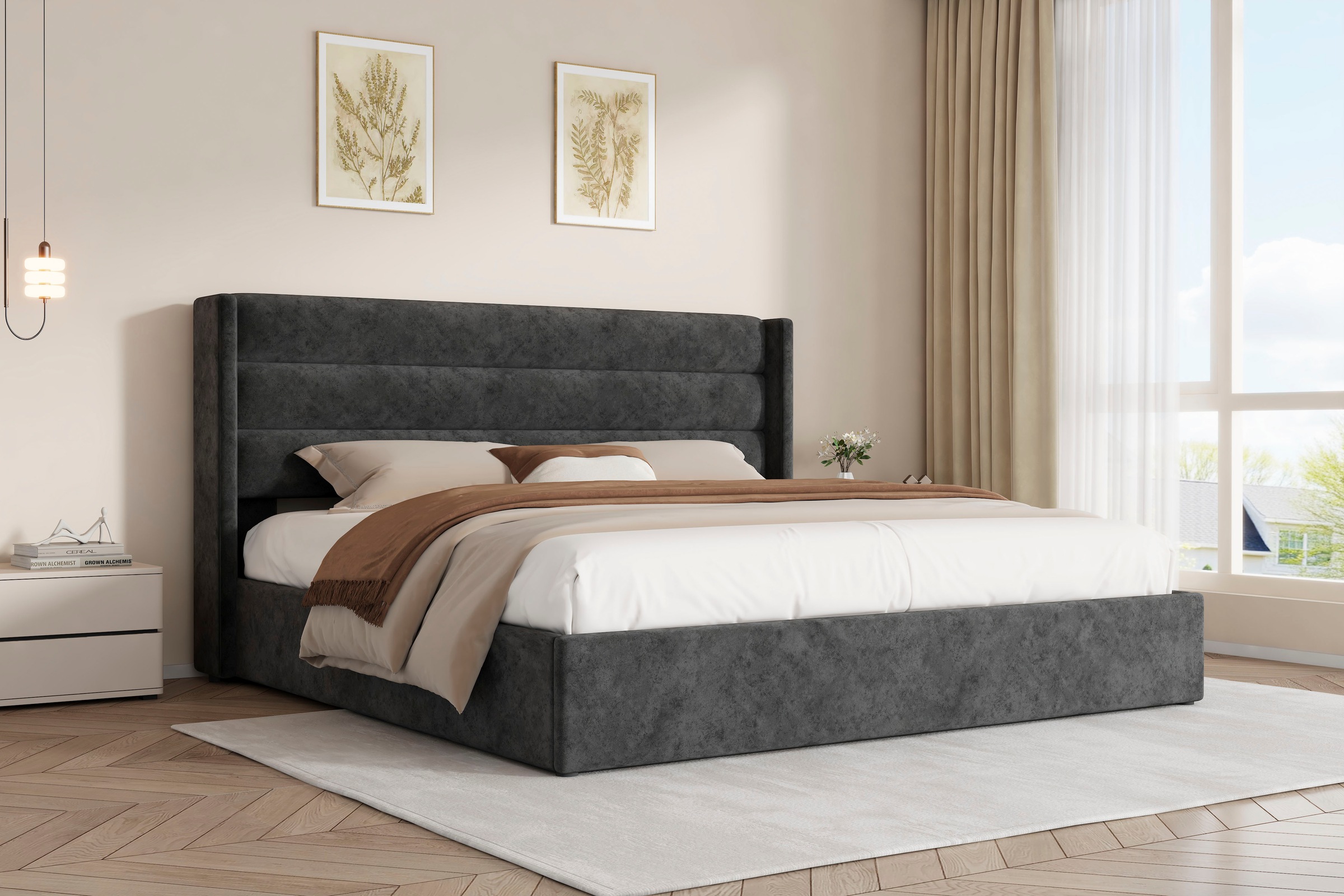 Image of GOODproduct Polsterbett "ROMMINA, Polsterbett mit Bettkasten in den Breiten 140cm & 180cm" Samtweicher Chenille-Bezug