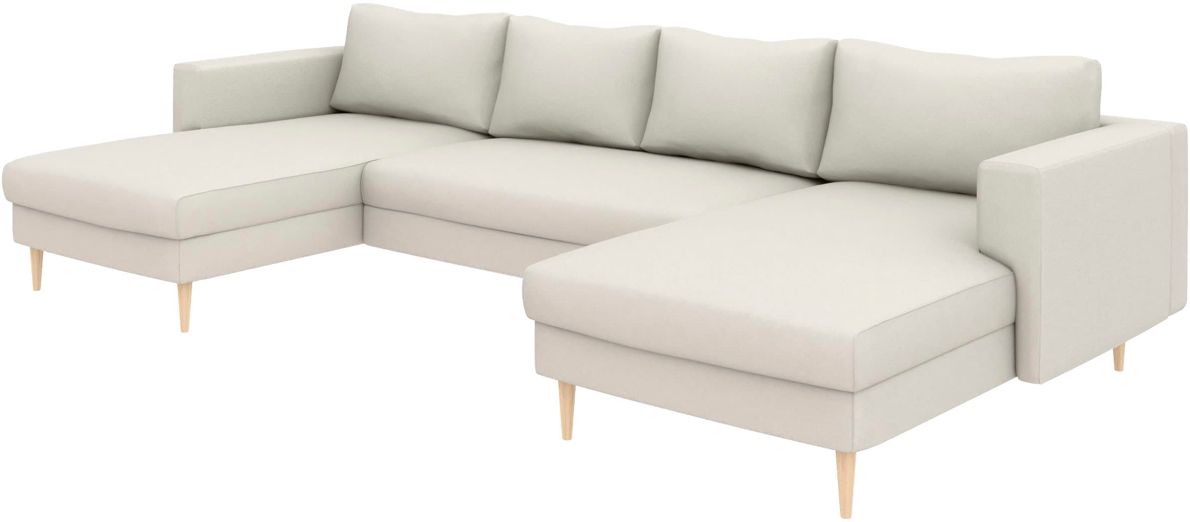 TRENDMANUFAKTUR Paysage de salon »Amazing, wahlw. mit Schlaffunktion & Bettkasten, Fuss Buche lackiert« Sofa in U-Form, in Cord oder Struktur, Breite 305 cm