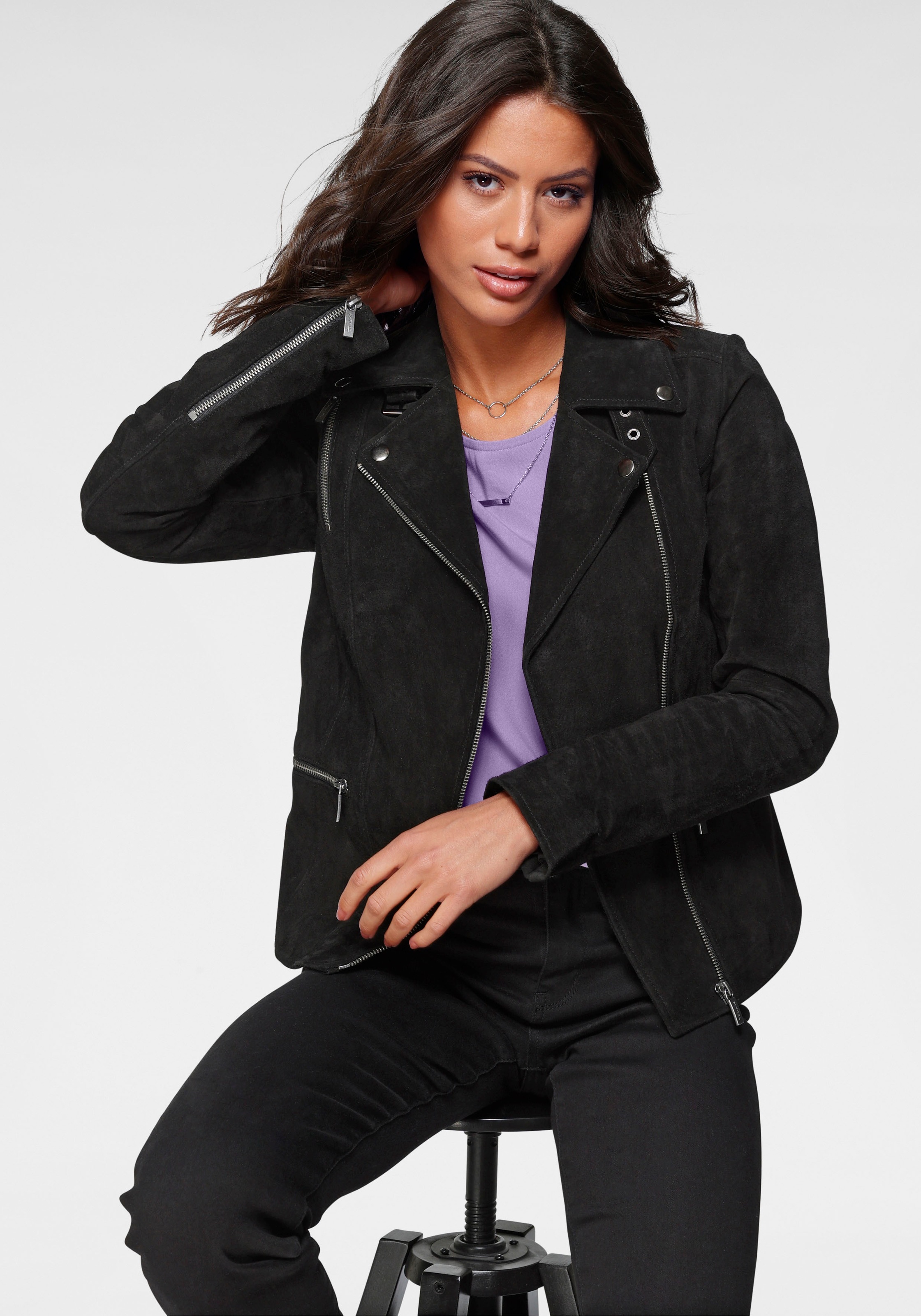 Image of Tamaris Lederjacke, aus Veloursleder bei Ackermann Versand Schweiz