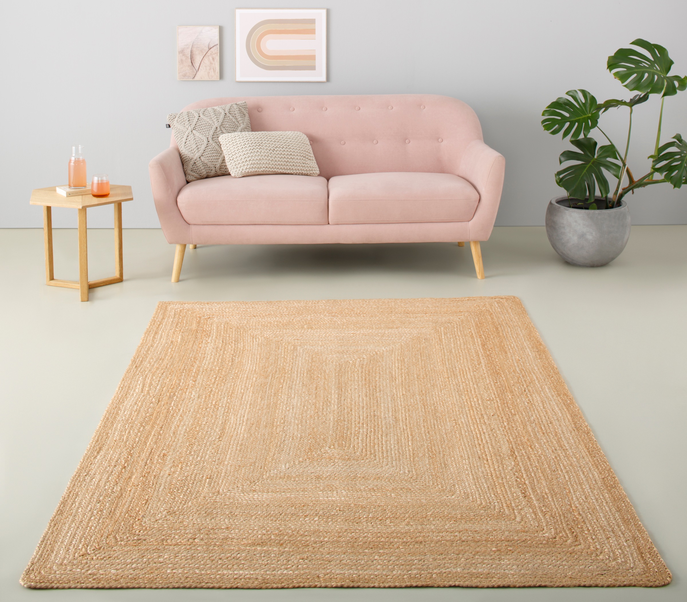 my home Teppich »Naturala, Jute-Teppich, handgefertigt«, rechteckig, 5 mm Höhe, Naturprodukt, Jute, Boho, Wendeteppich, Wohnzimmer, Esszimmer