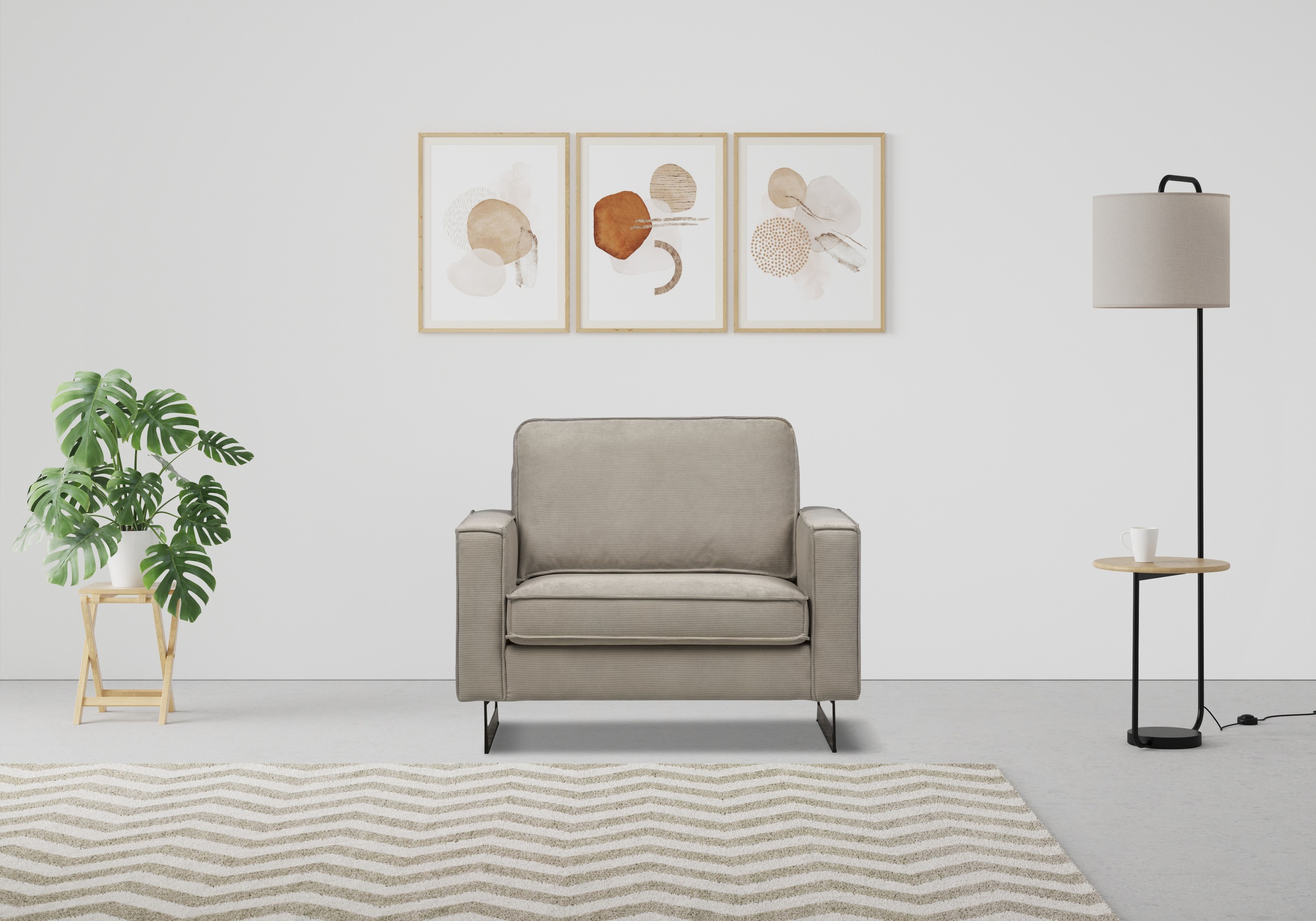 Places of Style Loveseat »Pinto 105 cm, Cord, Chenille, Lederoptik«, mit Keder, Metallfüssen und auch in Cord Bezug erhältlich