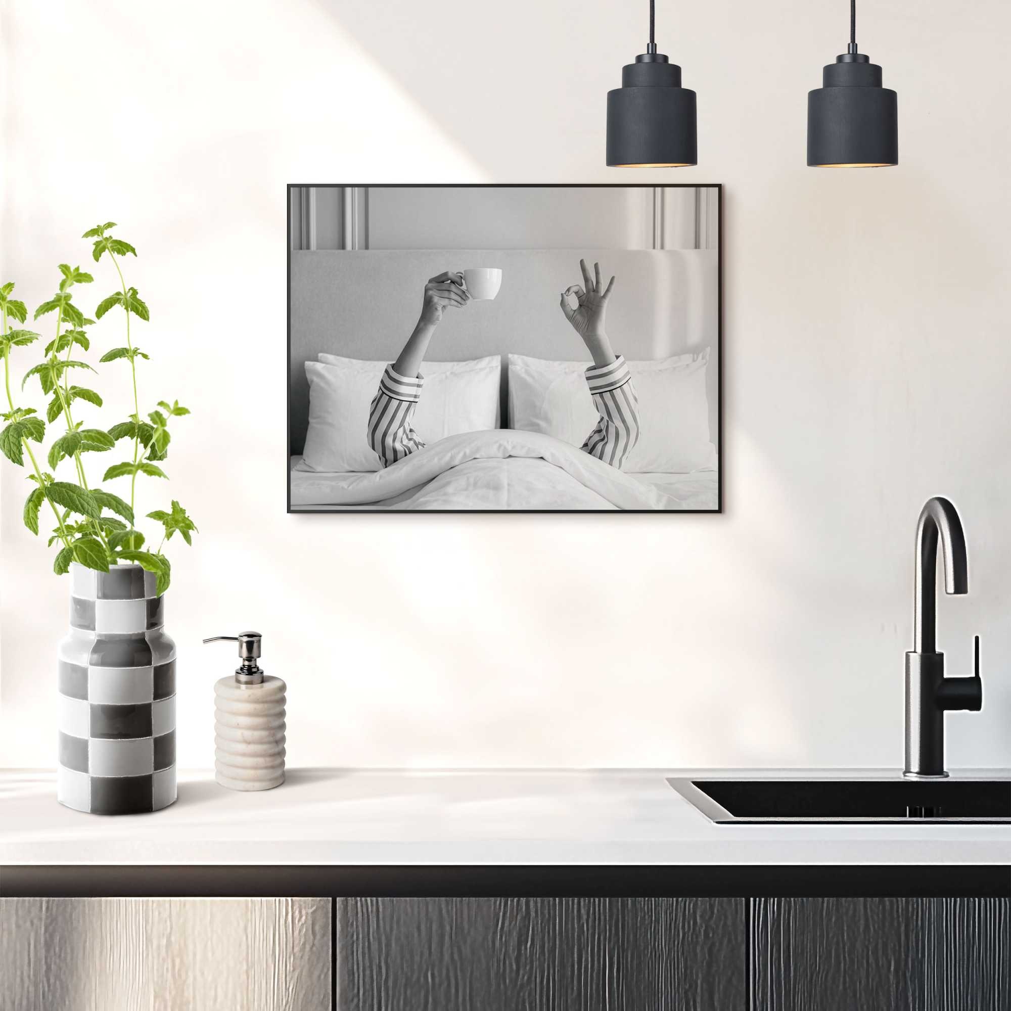 Image of Reinders Bild mit Rahmen "Perfekter Kaffee" Küche 1 Stk. tlg. Schlafzimmer - Schwarz-Weiss - MDF - Essen und Trinken - 40x30 cm