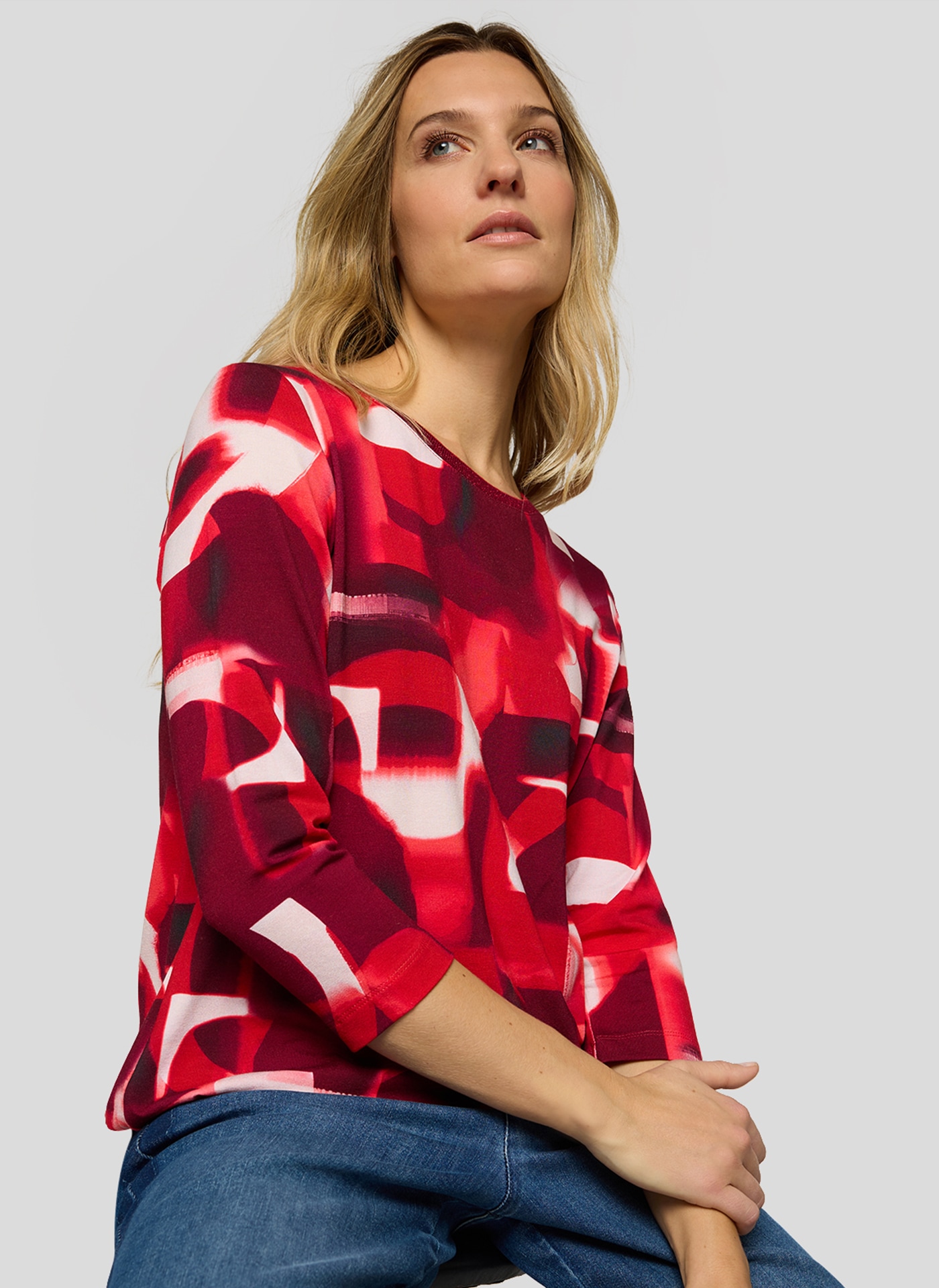 Rabe T-shirt à manches 3/4 mit grafischem Muster und Glitzer-Rundhals