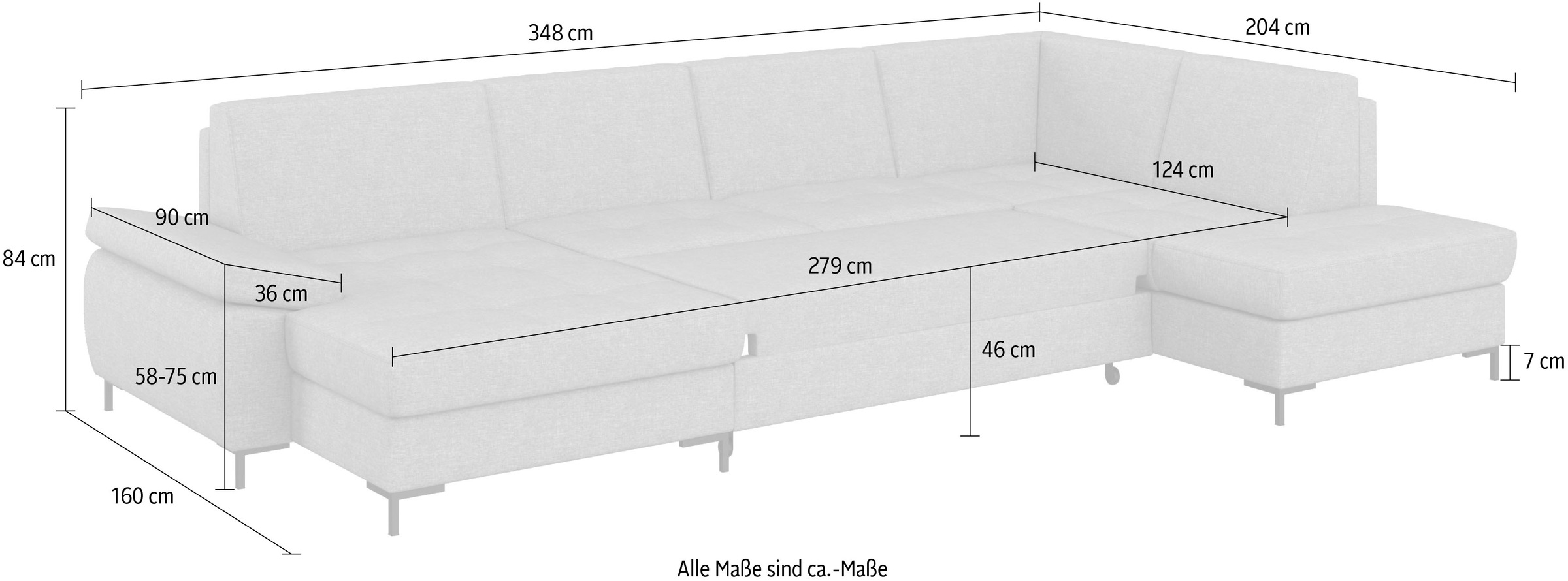 DOMO collection Wohnlandschaft »Capelo, komfortabel, klare Linien zeichnen dieses Design aus, U-Form«, mit Armteilverstellung, wahlweise mit Bettfunktion, Federkern