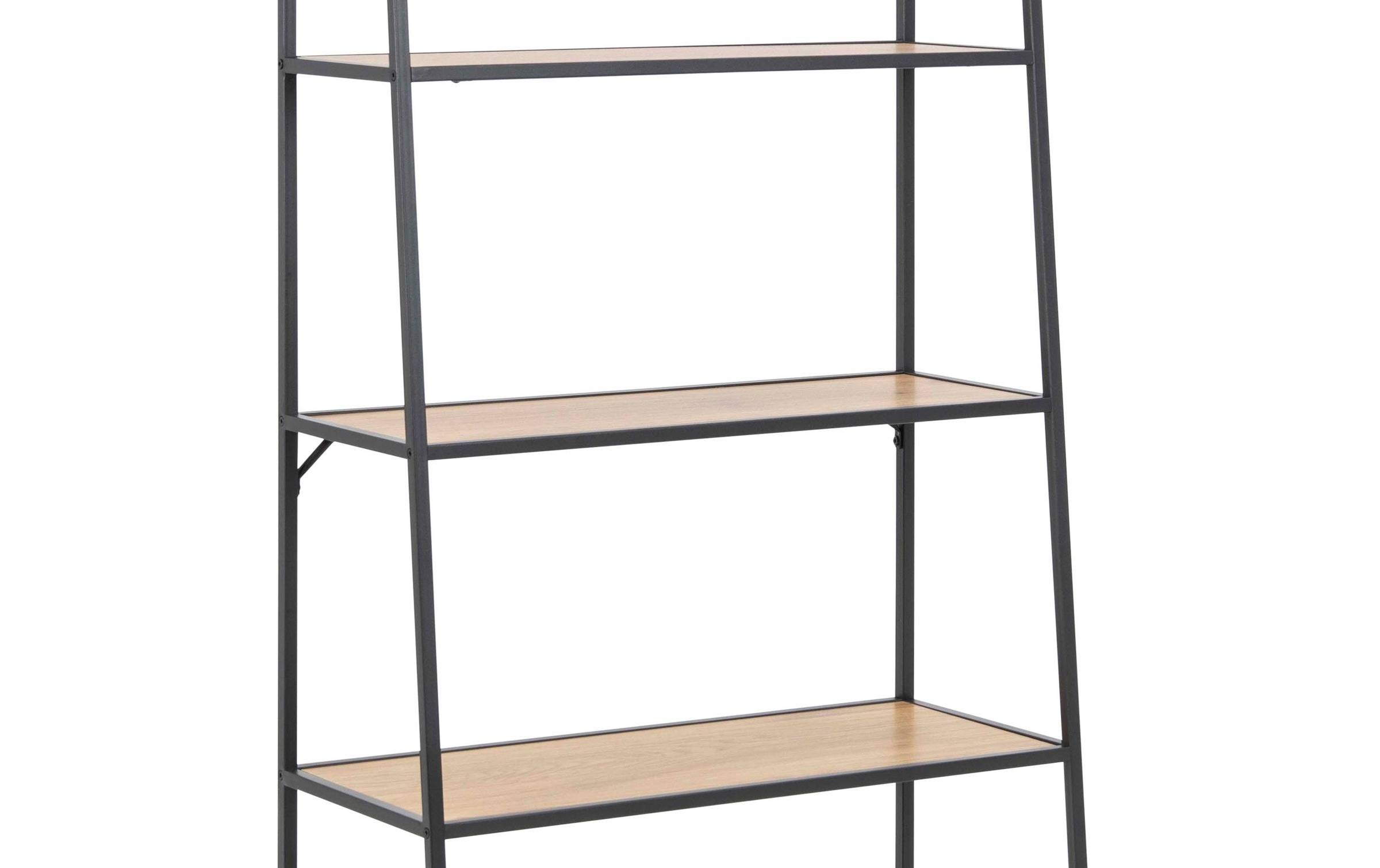 Seaford Black Metal Ladder Bookcase with 5 Oak Shelves, none