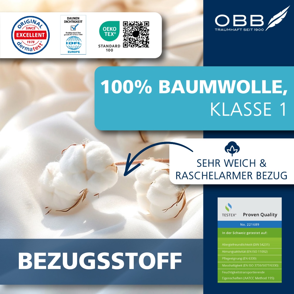 OBB Couette en duvet »Edition 125 Jahre, Bettdecken für Sommer und Winter« extraleicht Füllung 90% Daunen, 10%Federn 1 cuis tlg. Bettdecke 135x200 cm, 155x220 cm & weitere Grössen, Made in Germany