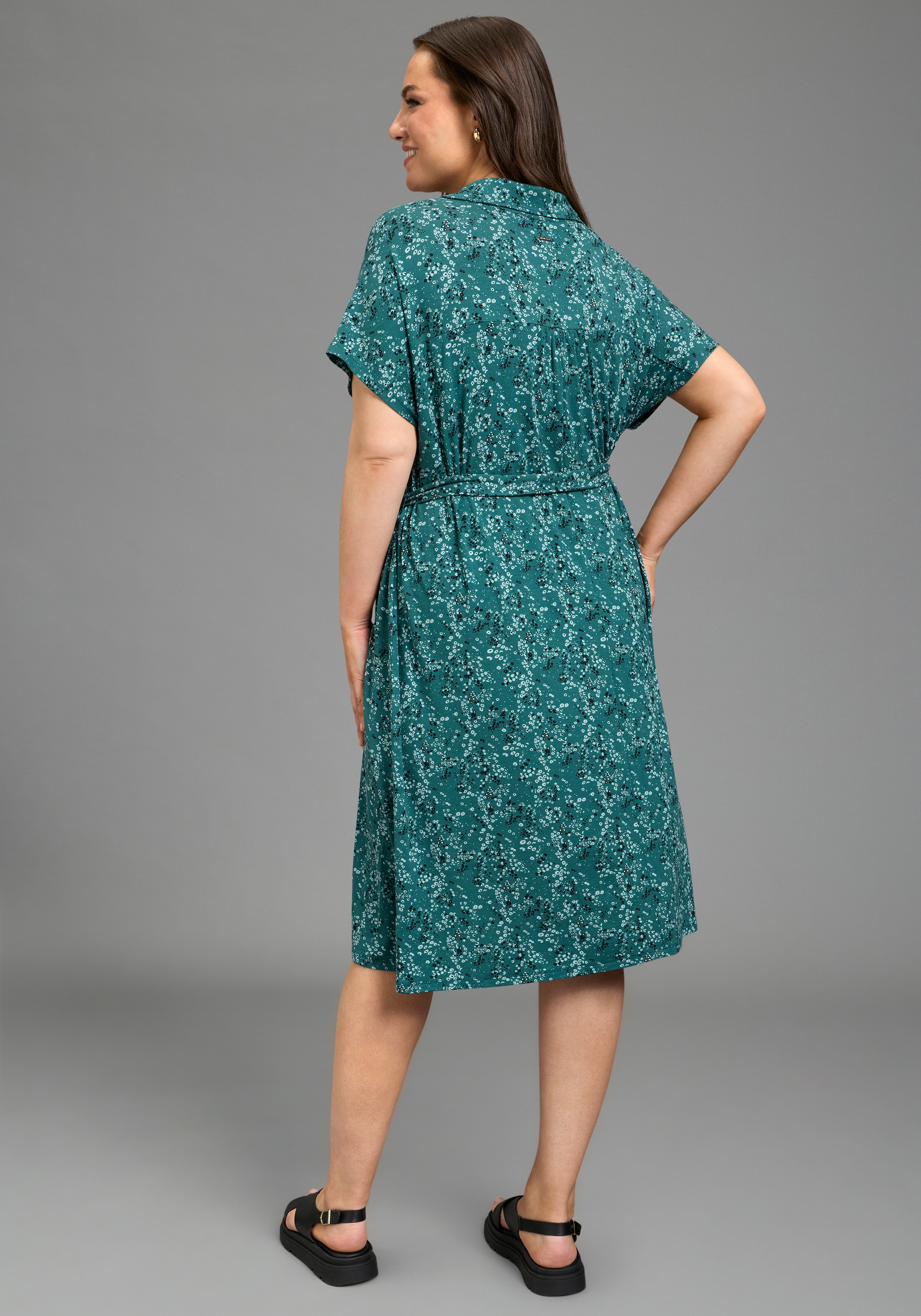 Laura Scott CURVE Robe en jersey in A-Linie mit Hemdkragen, geblümt